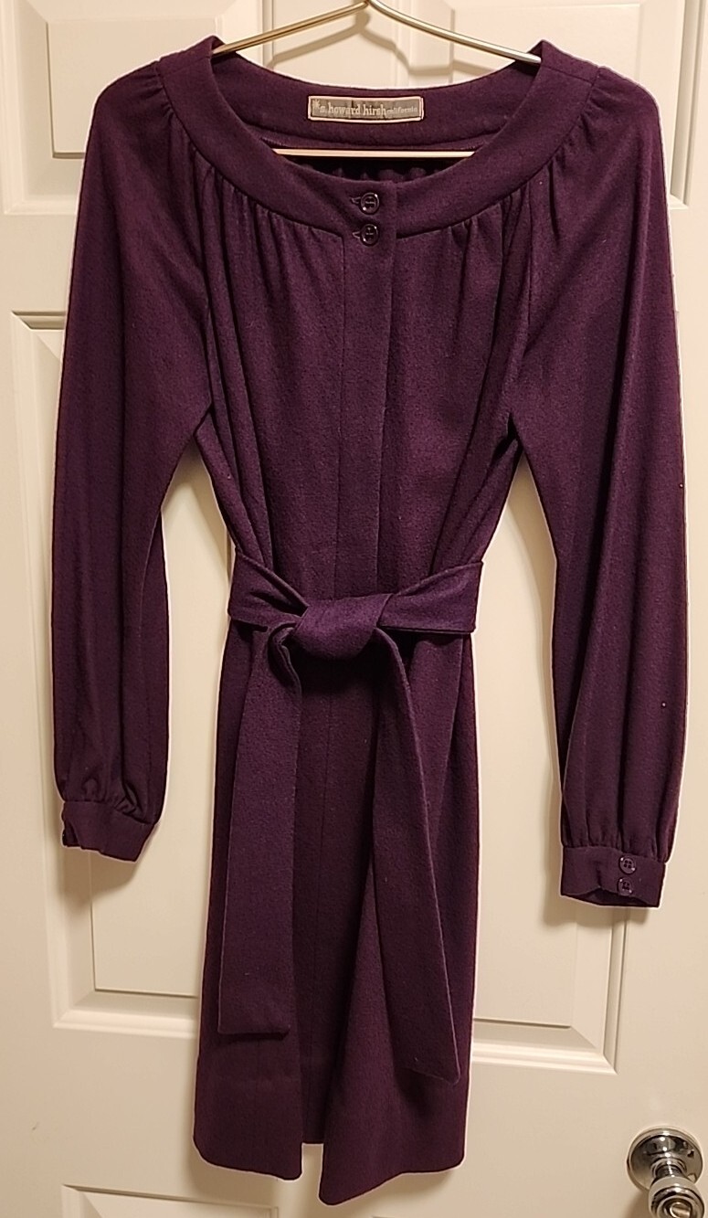 Vintage 60&rsquo;s 70s S. HOWARD HIRSCH ~ Plum Button Shift Belted Long Sleeve Dress