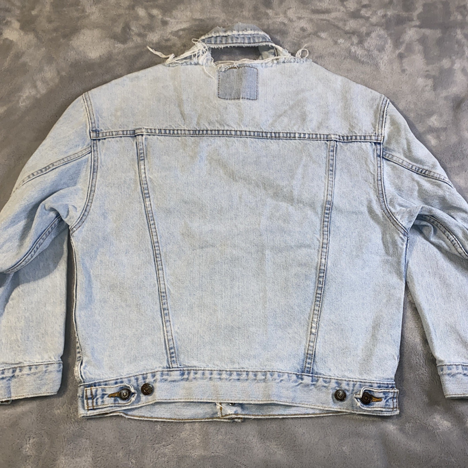 VTG Levis Orange Tab Trucker Jean Jacket 90’s Medium 12/14 Destroyed 57507 USA