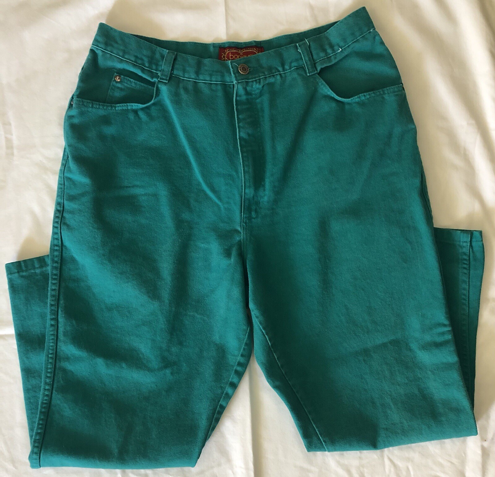Vintage 90s Bonjour Women&rsquo;s Teal Green Denim High Waist Mom Jeans Size 34