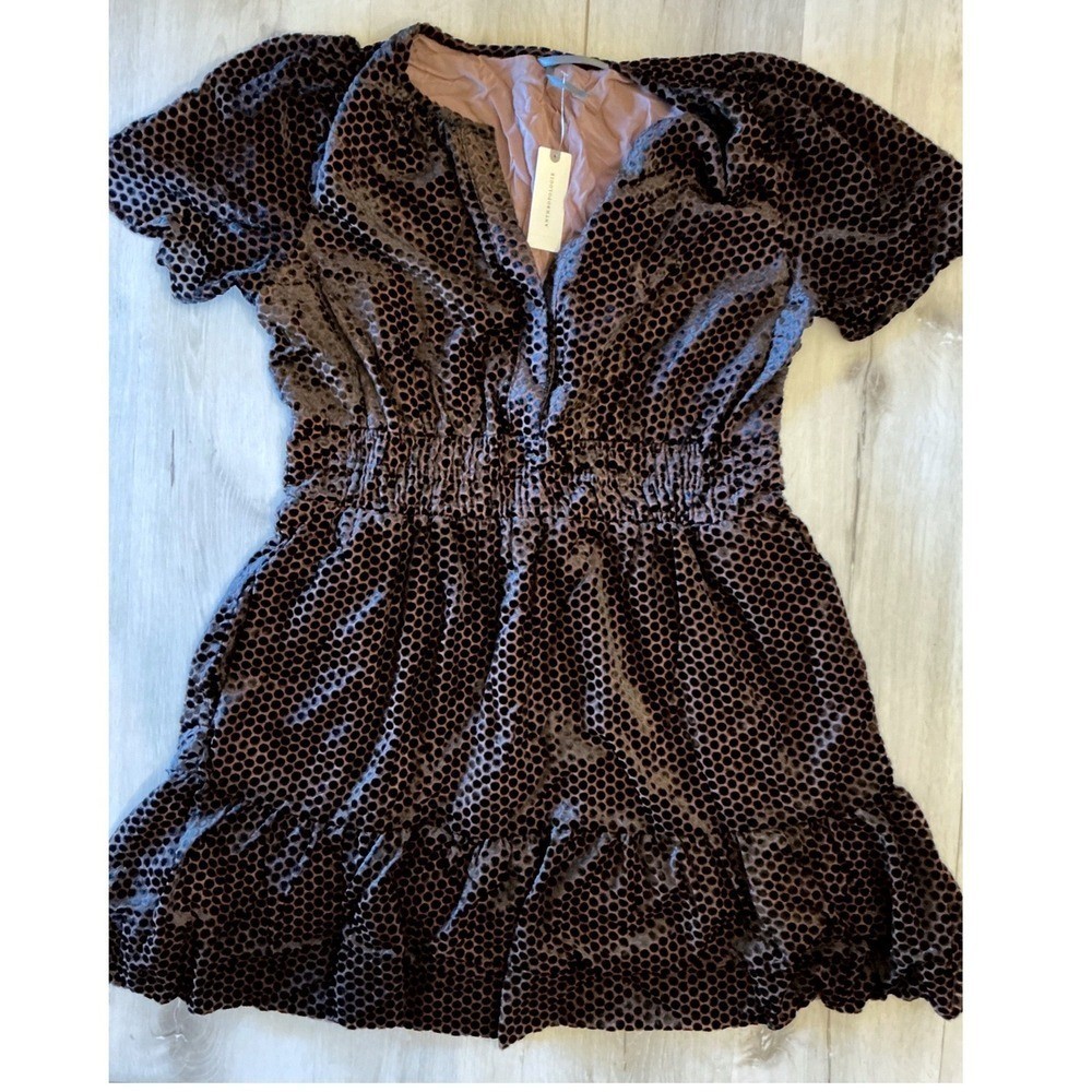 Anthropologie SS Velvet Somerset Mini Dress Carbon Size Large New With Tags