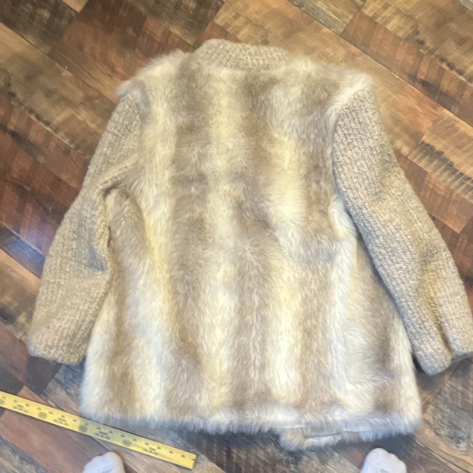 Dubrowsky & Perlbinder Vintage Fur Knit Coat 1970s Size 38 Beige Gray