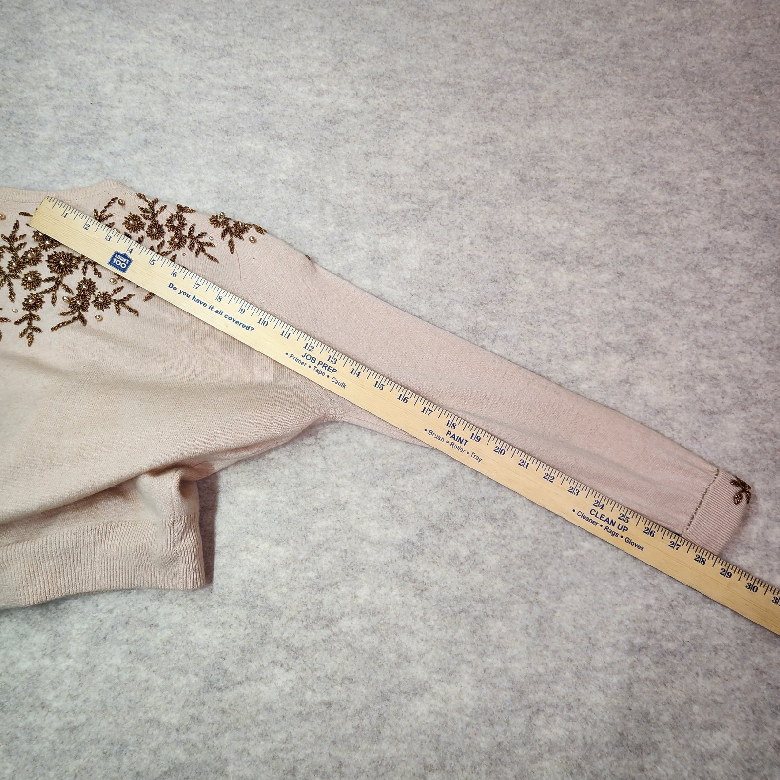 Vintage Floral Beaded Cashmere Cardigan Lined Pearlized Buttons Size 38 Gorgeous