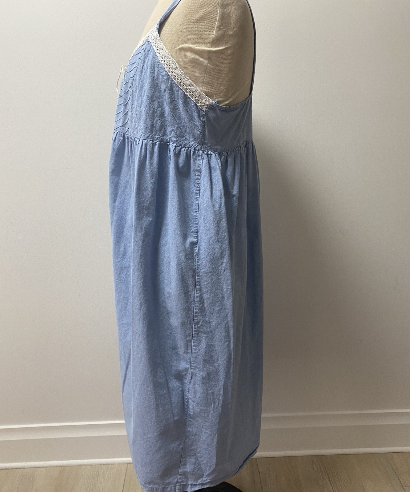 Gillian & O’Malley Chambray Crochet Lace Empire Waist Cottagecore Midi Dress L