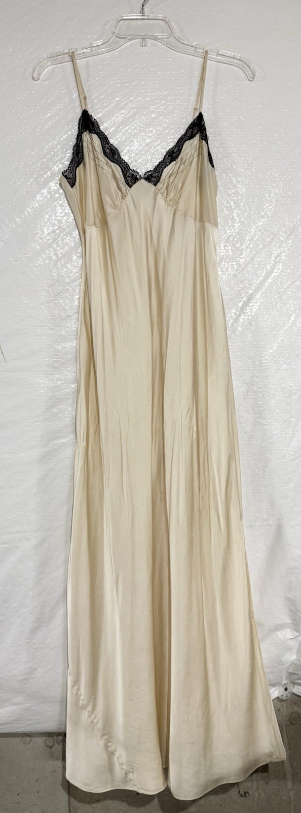 Y2K Valerie Stevens Sz L Ivory Lace Silk Maxi Nightgown Slip Dress Fairy Sexy