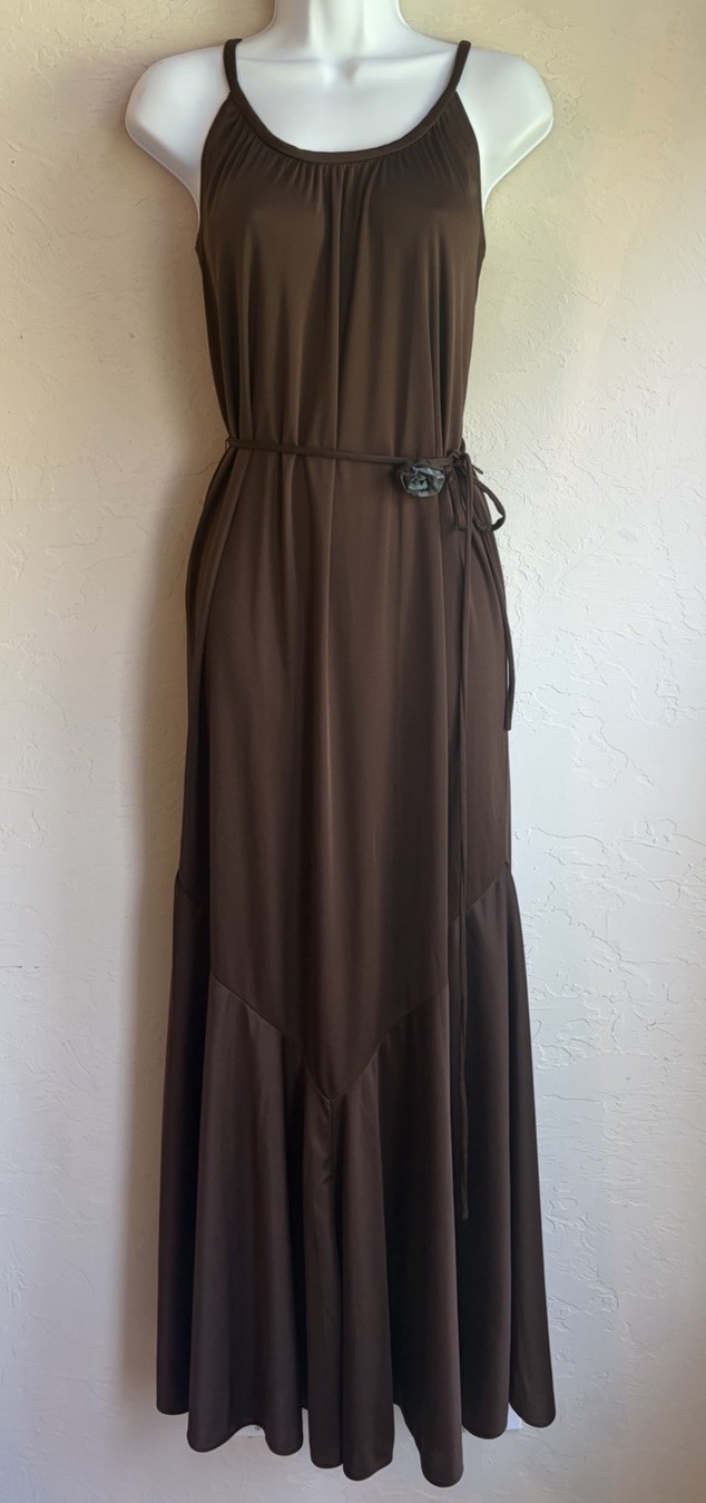 Vintage 70s Ursula Of Switzerland Brown Maxi Slip Dress 7 8 Minimalist Boho Rose