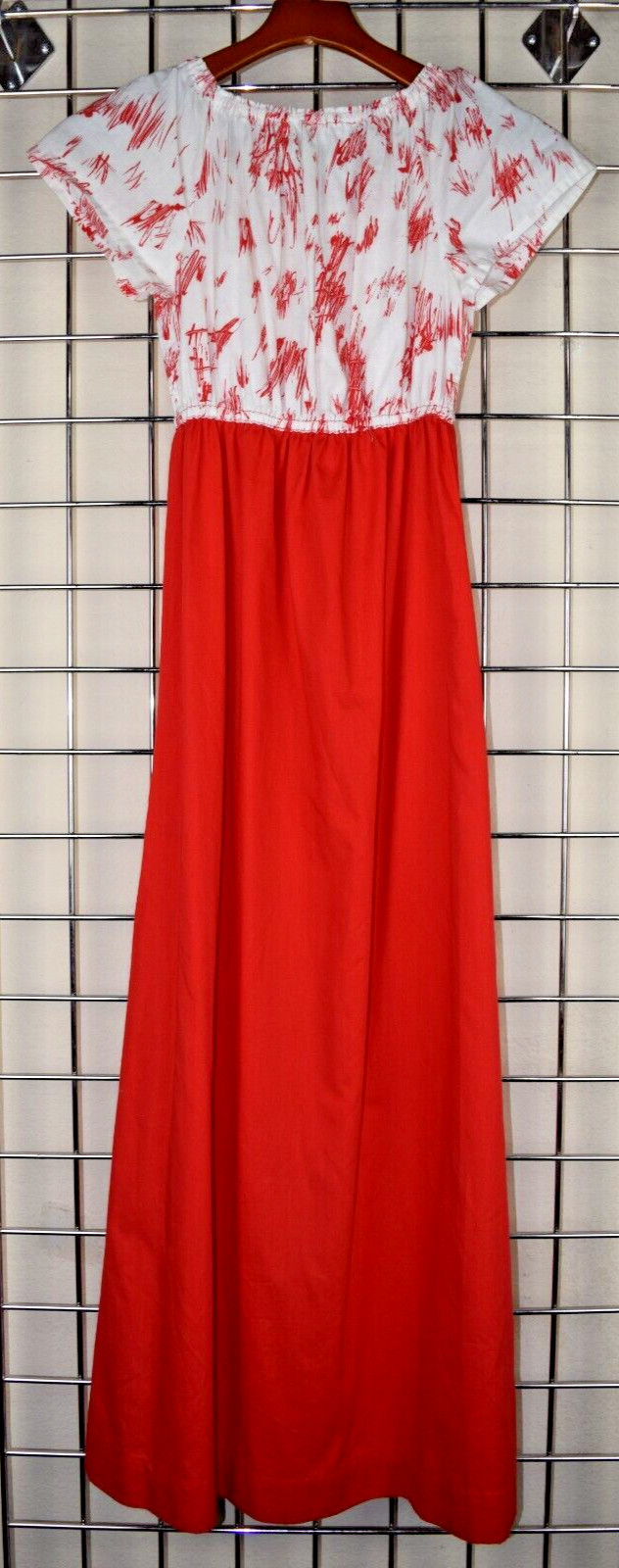 Vintage Handmade Maxi Dress Size S/M 70s Cherry Red White Cinch Waist