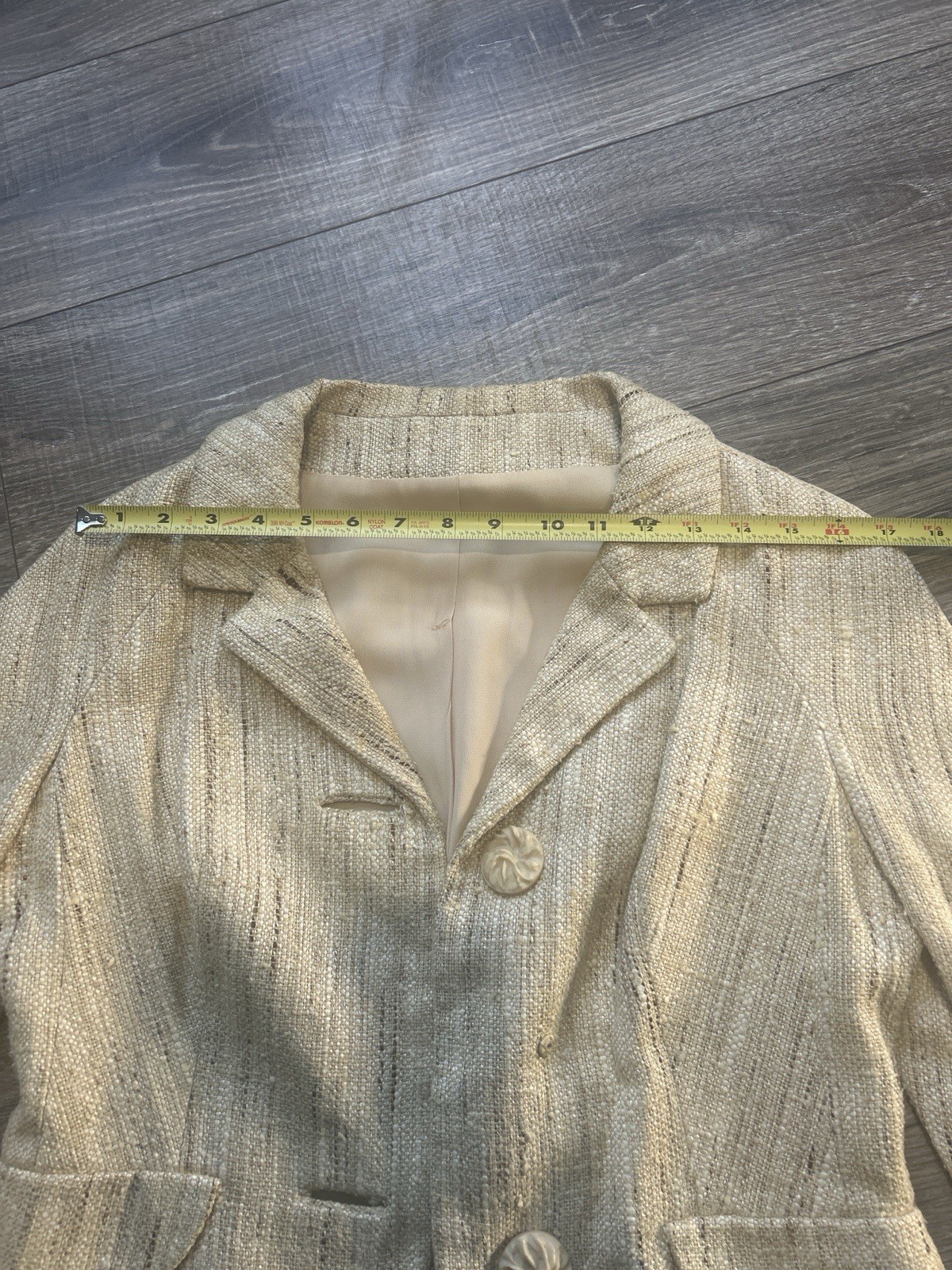 Vintage Lloyd Schaeffer Cropped Tweed Jacket Cream 60s 70s Mod Blazer