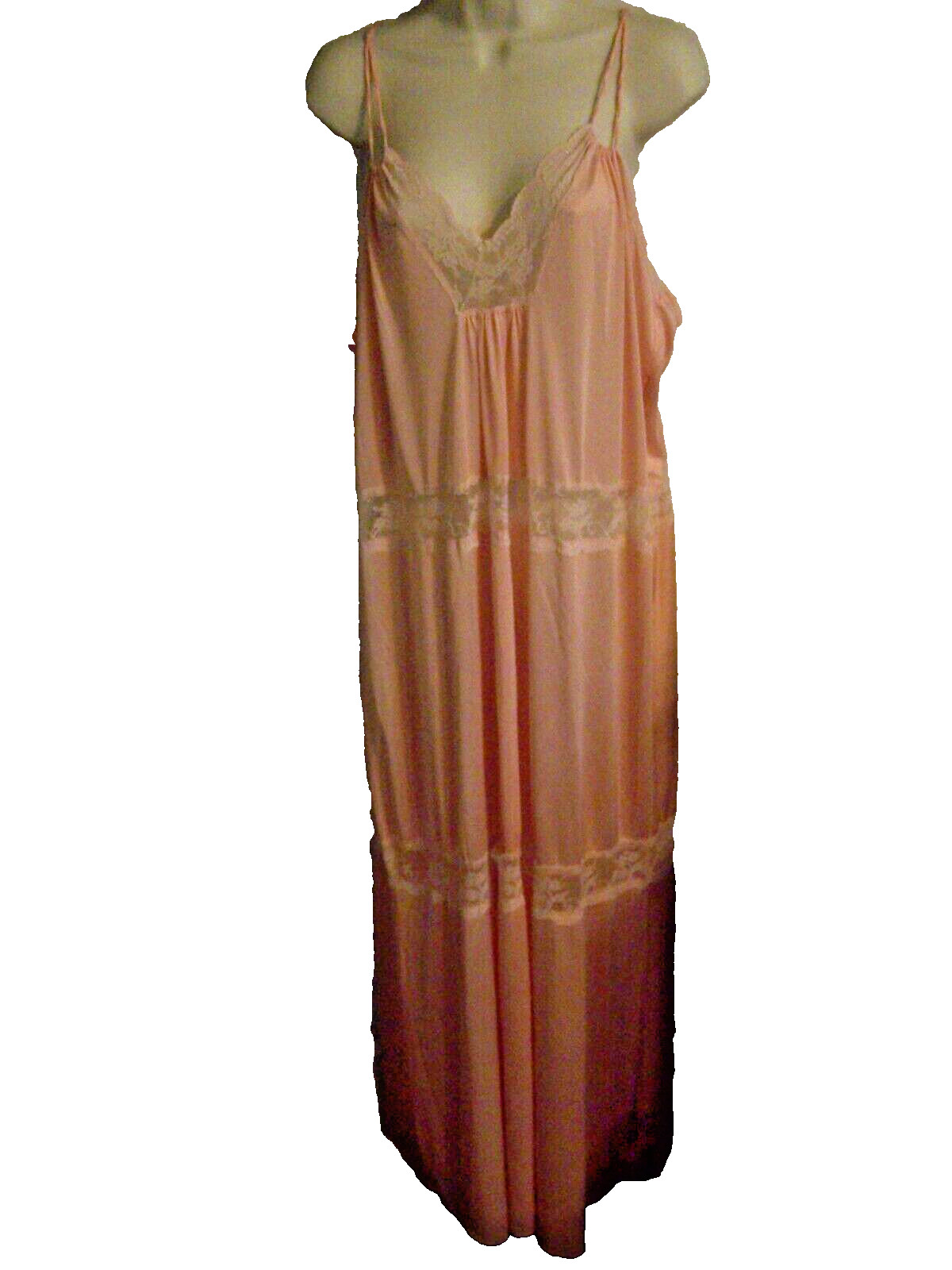Tom Bezduda/Barad Nightgown Dress Gown Pink V Neck Lace Honeymoon Bride lg READ