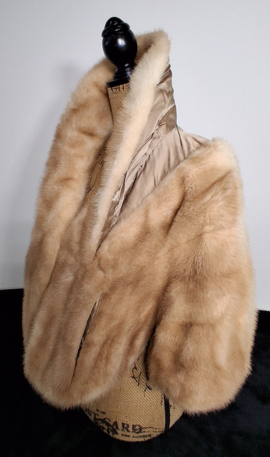 Vintage Custom Mink Fur Jacket Petite Small Shawl Collar Blonde Beige No Label