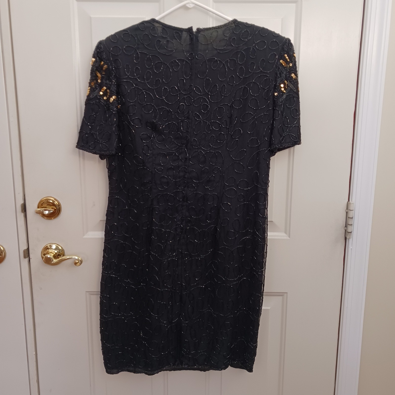 Vintage Royal Feelings Silk Beaded Sequin Dress Black Gold Cocktail Party Sz M