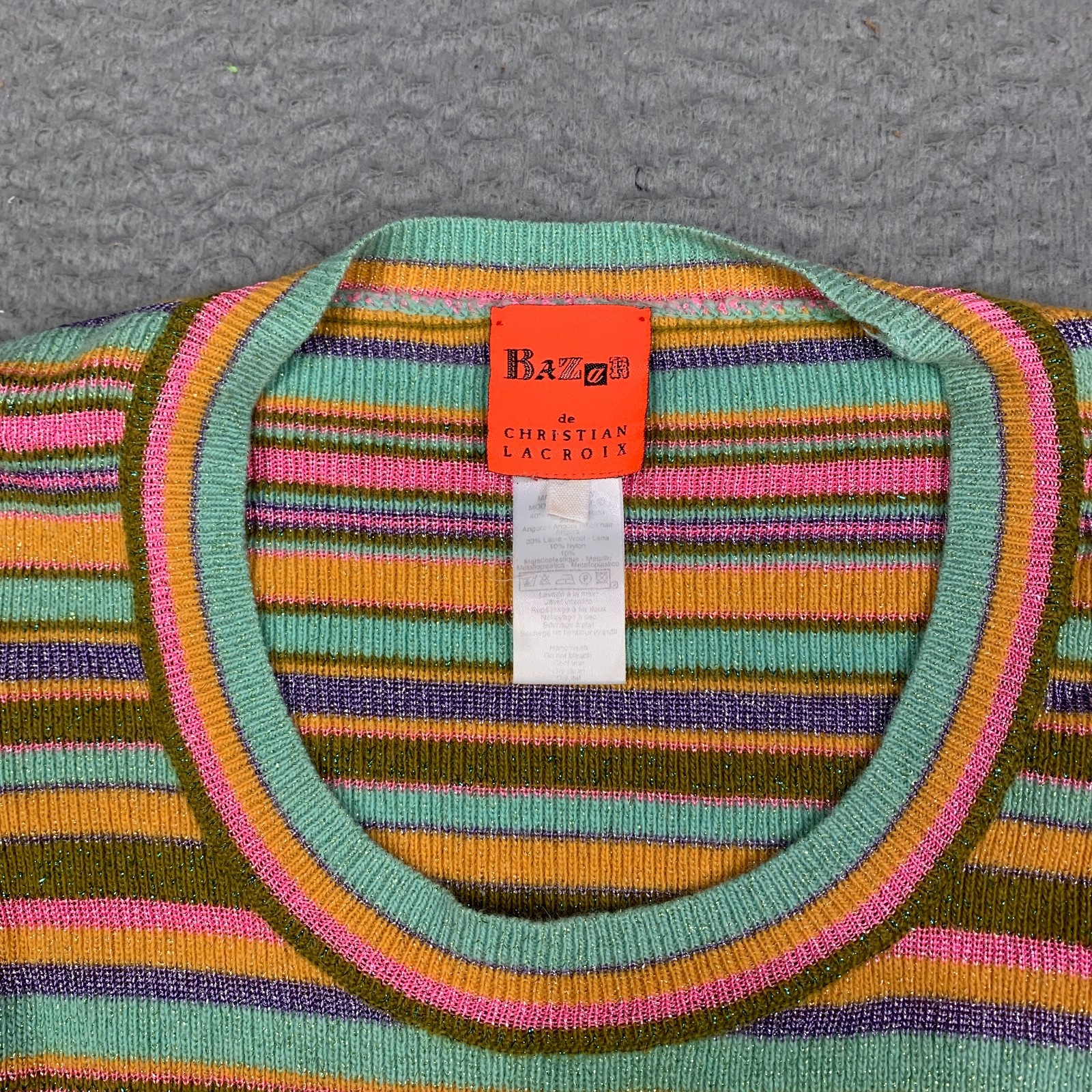Vintage 90&rsquo;s Christian Lacroix Bazar Sweater Top XS Pastel Metallic Striped Knit