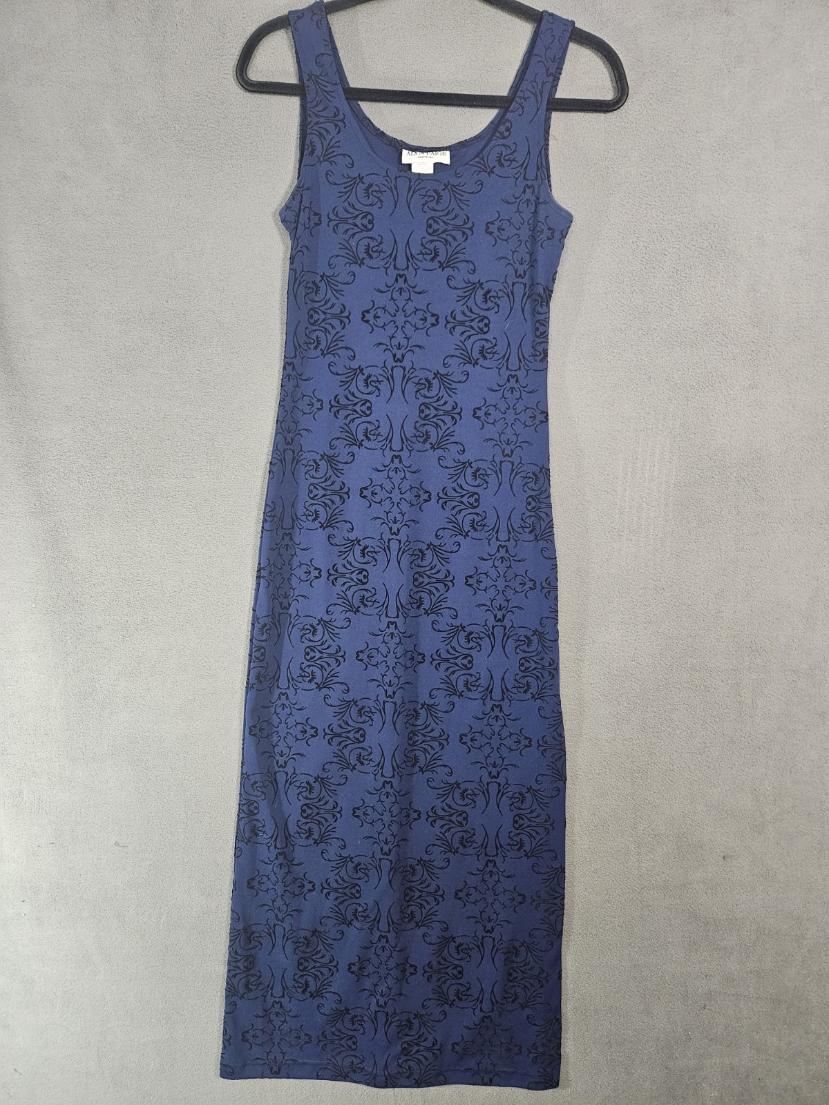 Vintage 90s Alyn Paige Womens 5/6 Maxi Slip Dress Navy Velvet Black Paisley Tank