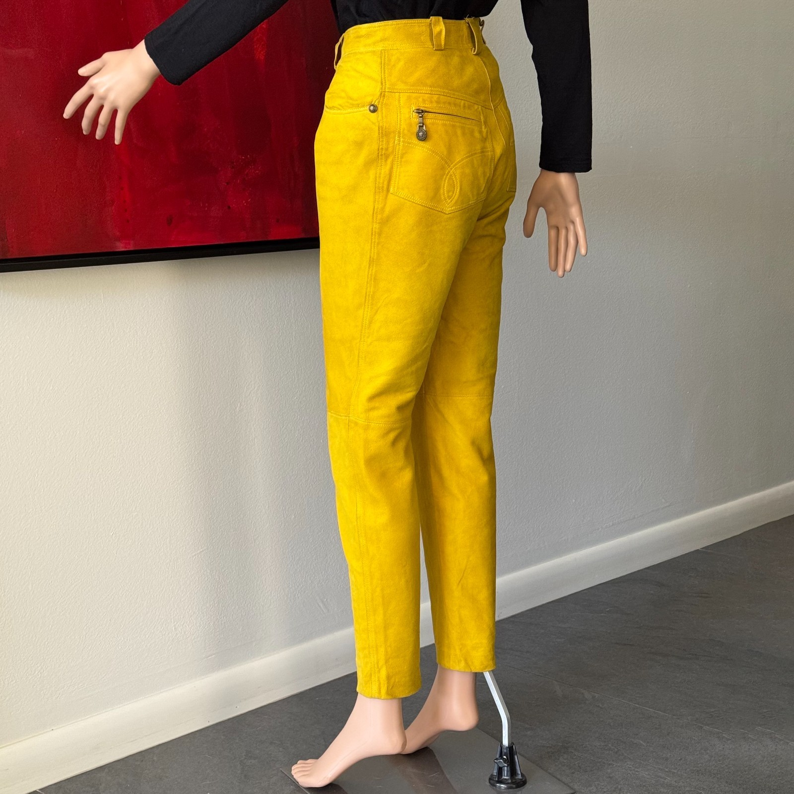 GIANNI VERSACE mustard yellow suede pants size 38/XS from F/W 1994/95