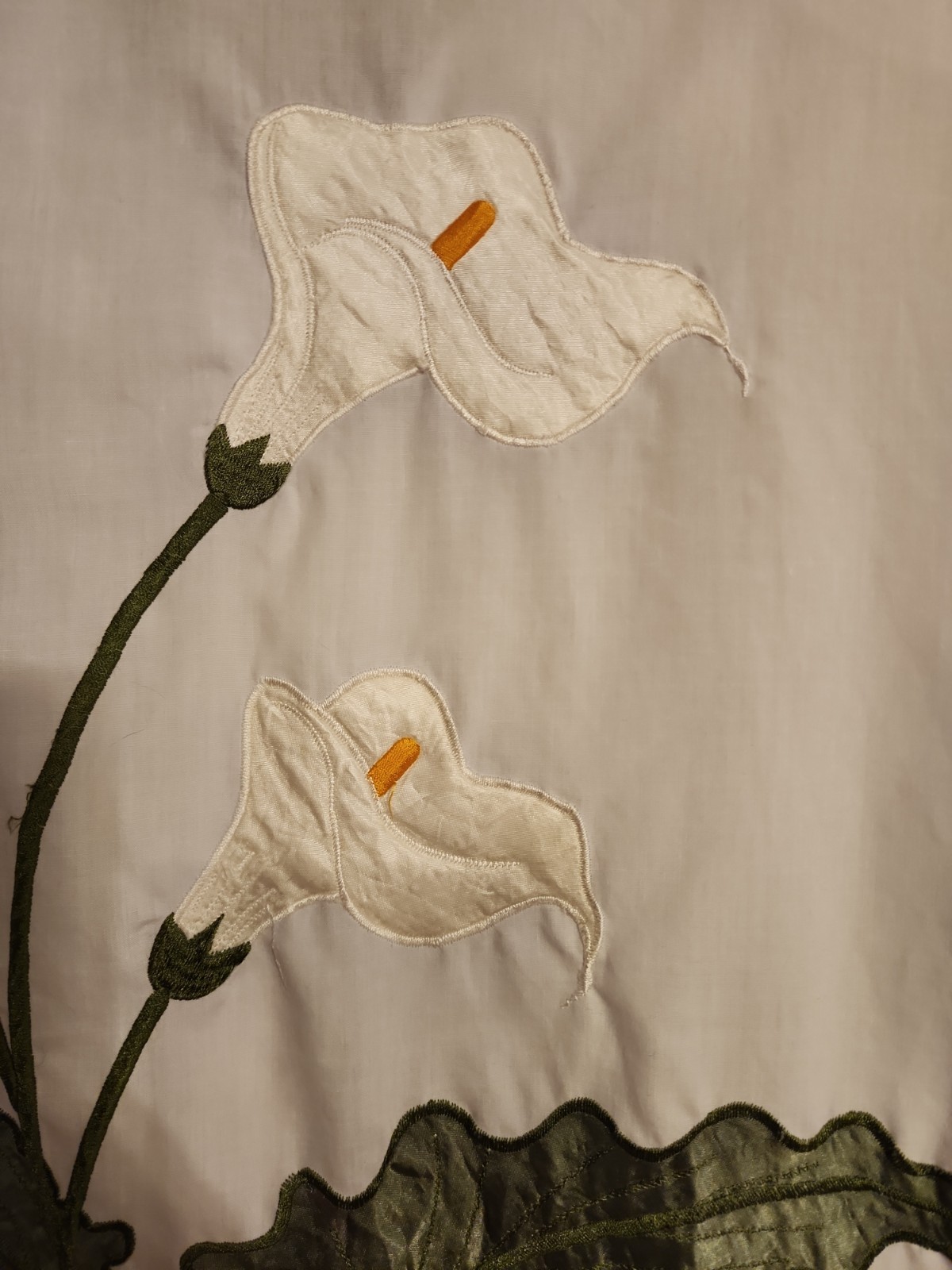 Vtg 80s White Cotton Blouse Short Sleeve Calla Lily Embroidered Shoulder Pads L