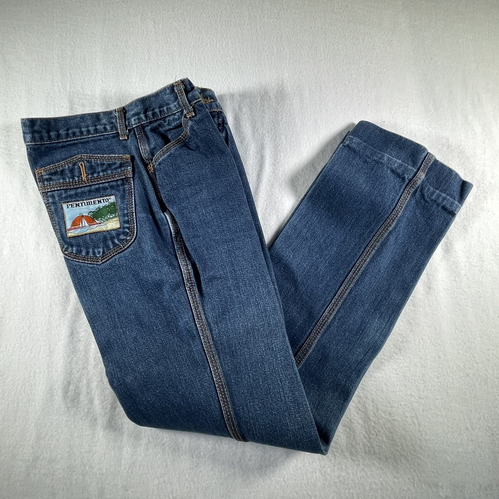 Brittania Pentimento Denim Blue Jeans Vintage 70s Hemmed Size 7 (24&Prime; waist)