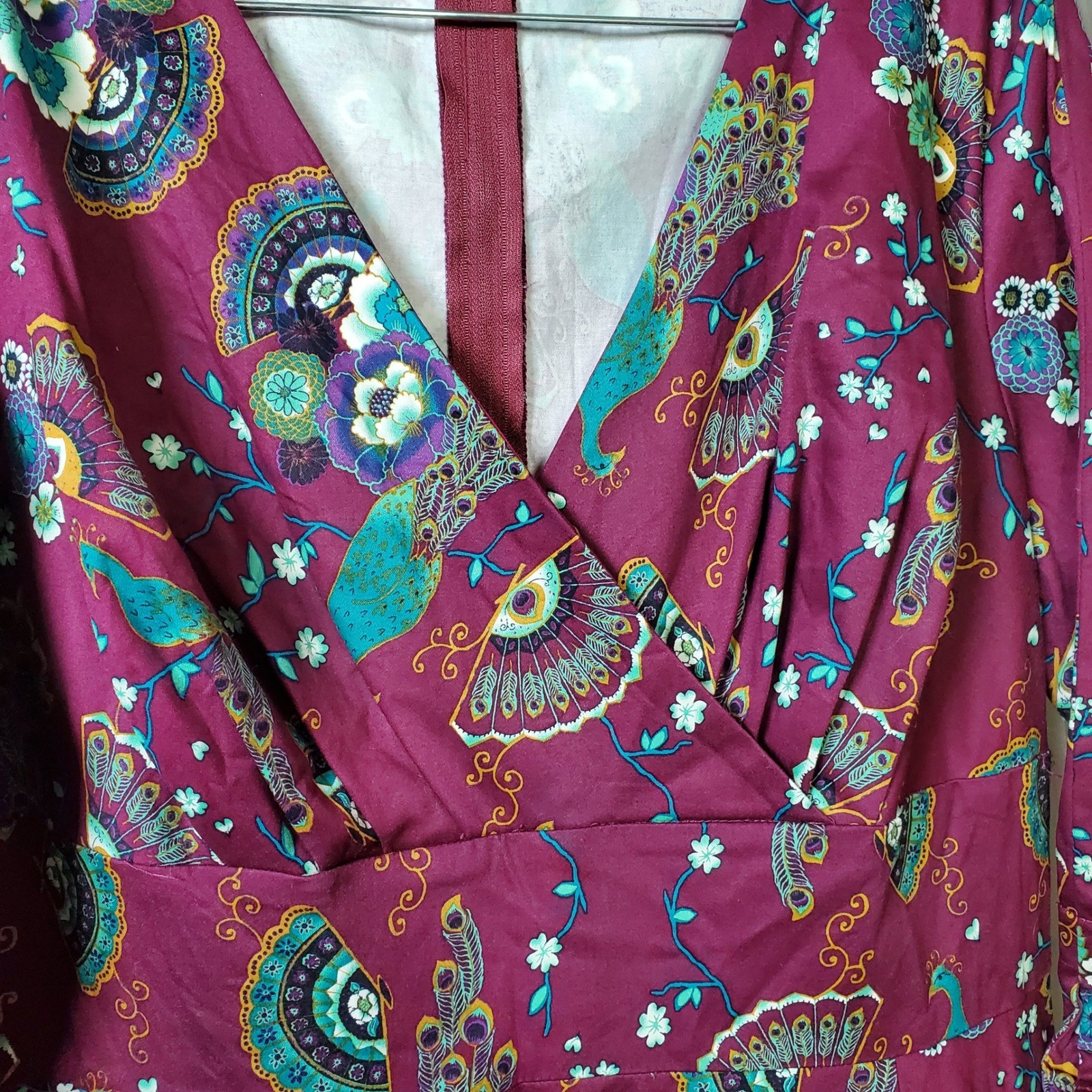 Retro Peacock Pin Up Twee Cotton Midi Dress Flare Party Special Occasion Size XL