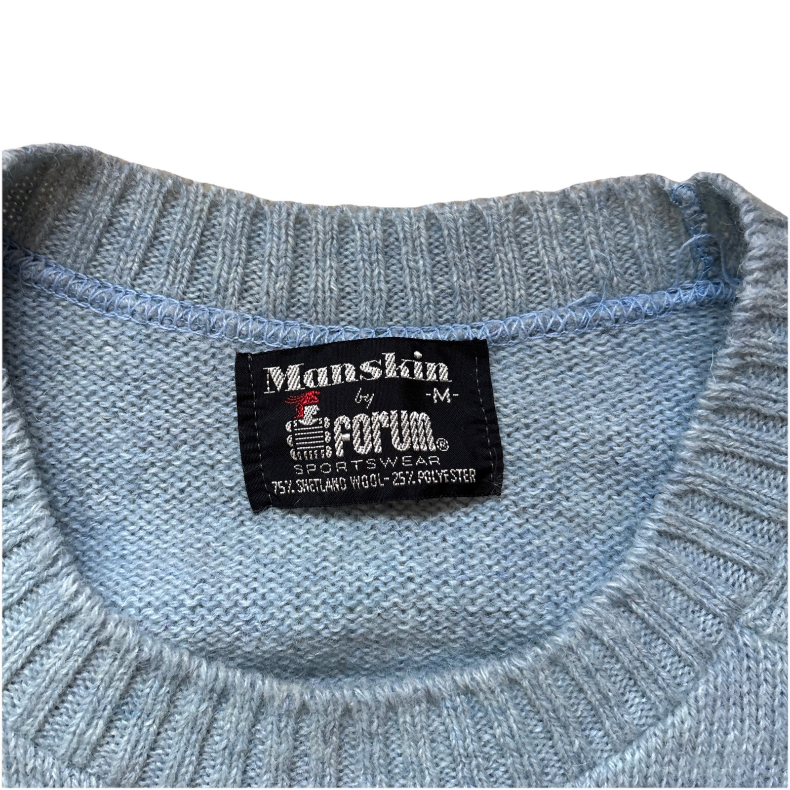 Light Blue Shetland Wool 1980’s Vintage Short Sleeve Crew Neck Sweater Forum M