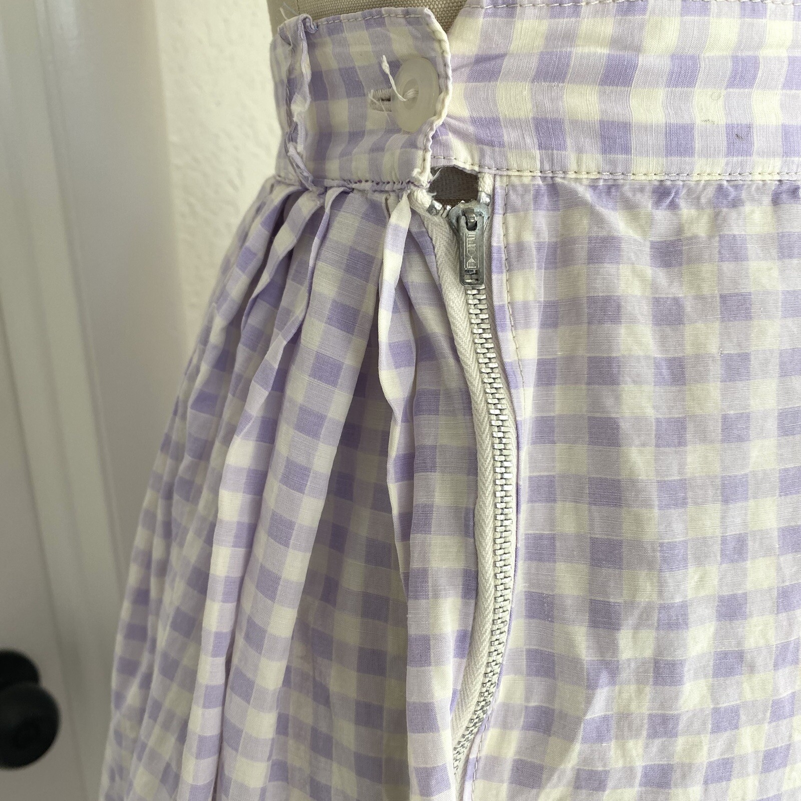 Vintage 50s Lavender Purple Full Gingham Skirt Cute Cottage Core 26&Prime; Waist