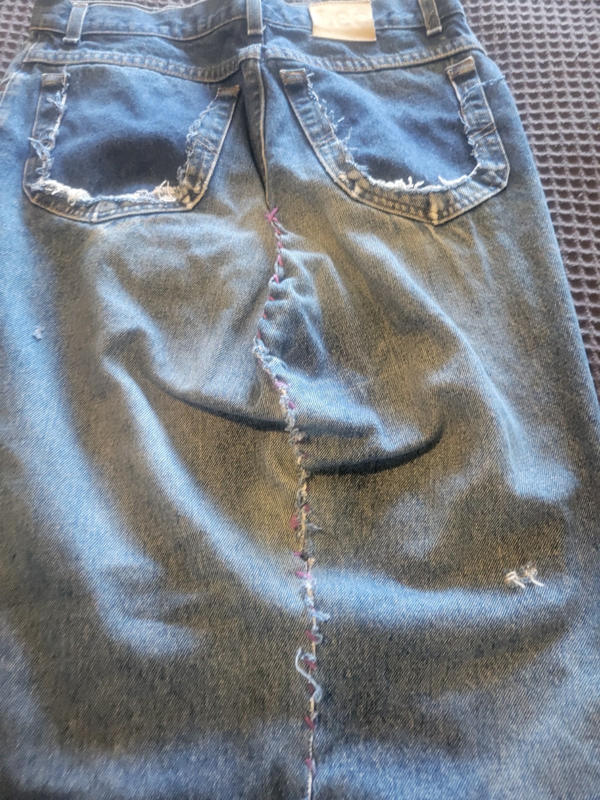 VINTAGE 1970S LEE DENIM HANDMADE MAXI SKIRT WAIST Size 32 USA MADE Hippie Boho
