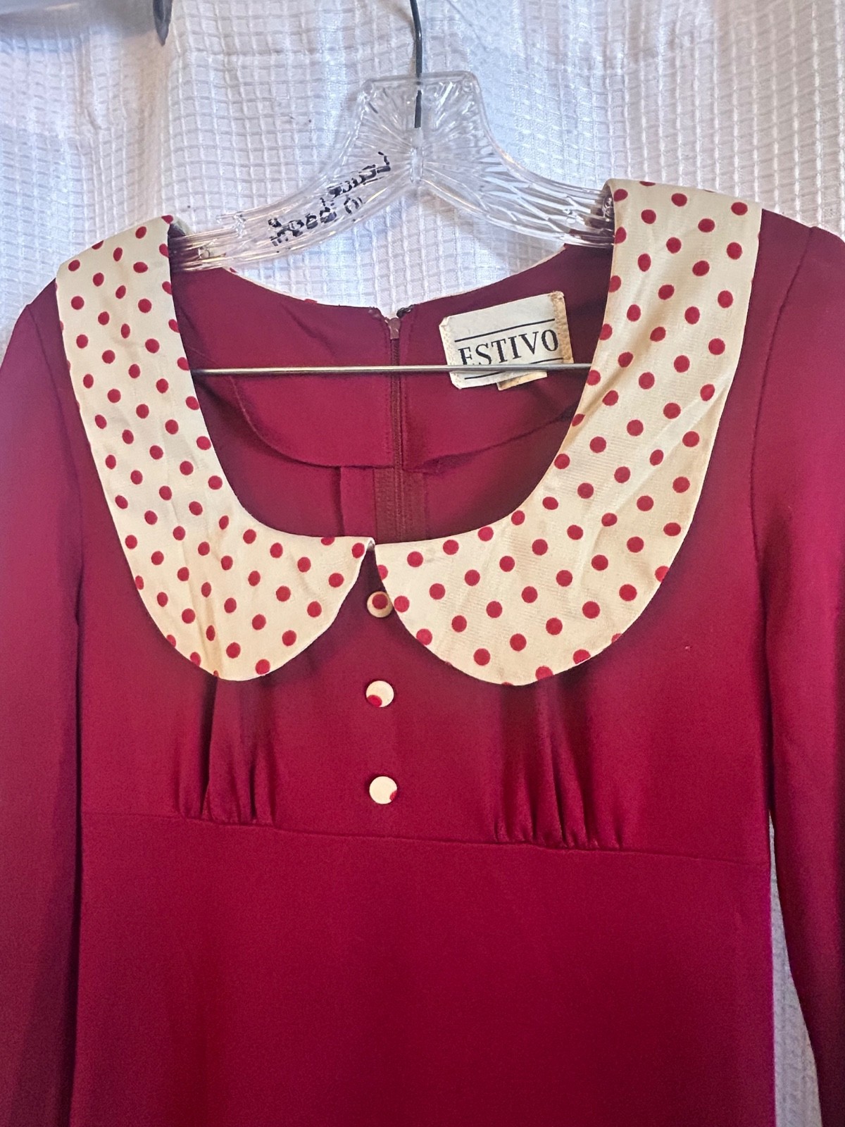 VTG 70s Peter Pan Collar Long Sleeve Maxi Dress Maroon Size 7 Estivo