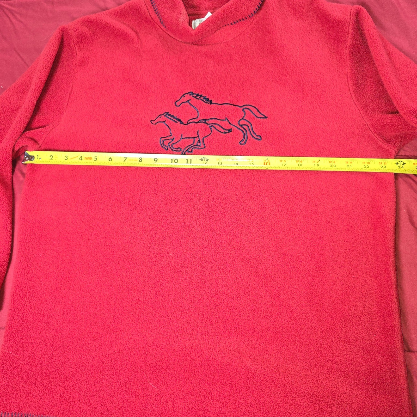 Vtg Christopher & Banks XL Pullover 1/2 turtleneck fleece sweatshirt Red Horses