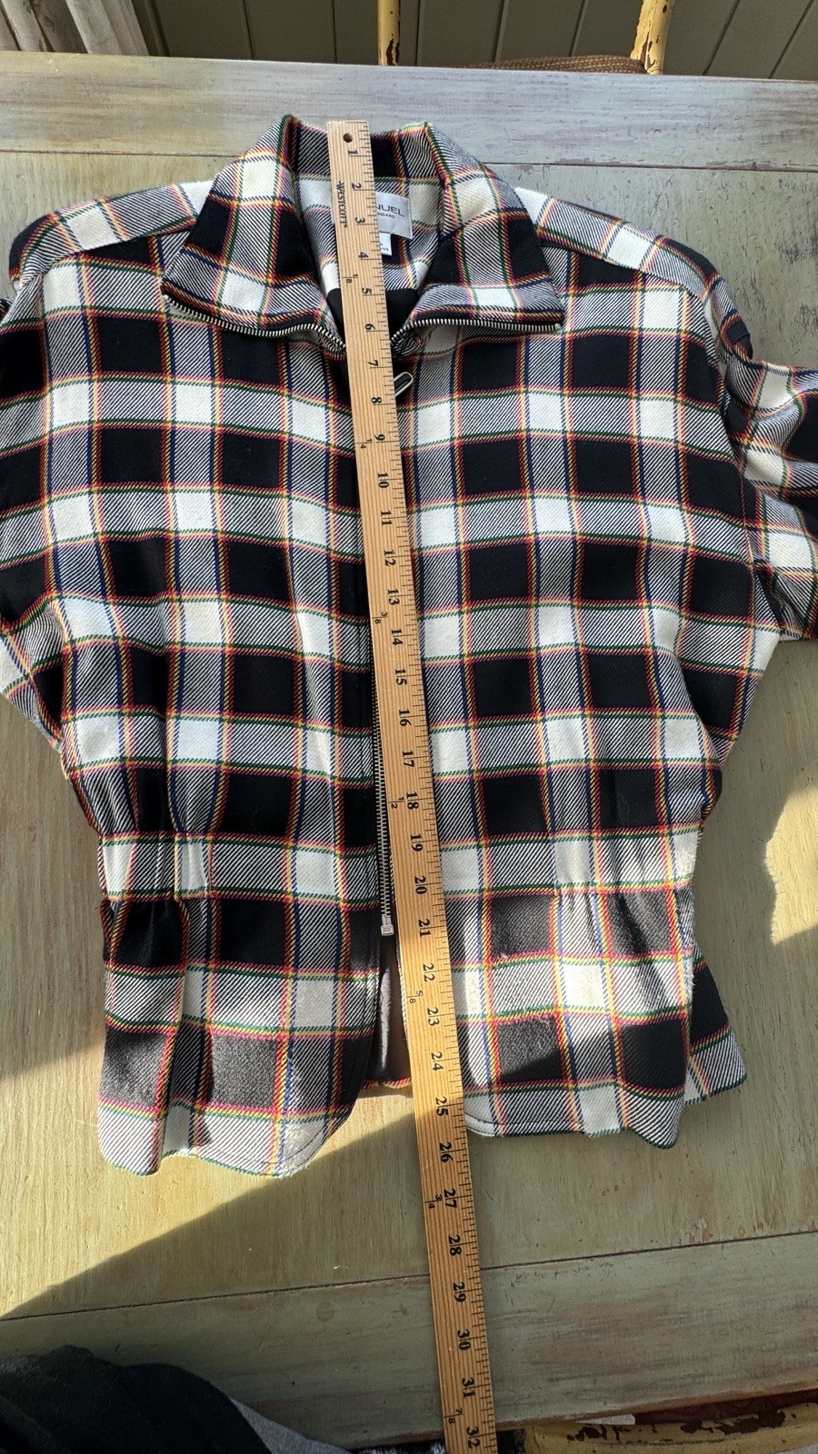 Vintage Emanuel Ungaro Plaid Jacket Y2K Preppy Blazer Size 4/38 Black Multi Zip