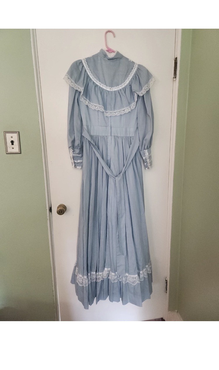 Vintage Handmade 70s Prairie Dress, Baby Blue, Size S, Fully Lined