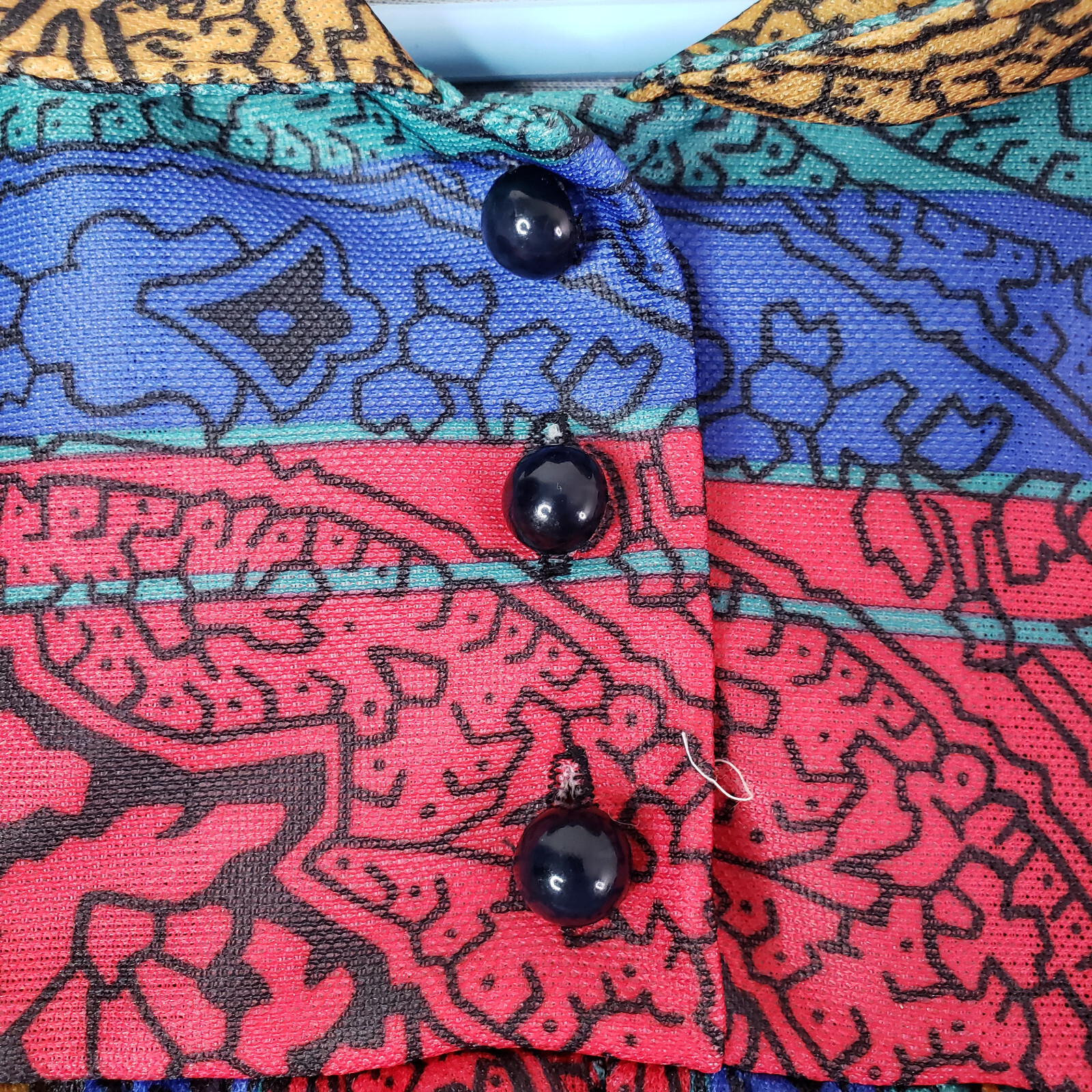 Vintage 70s Dress Womens Floral Paisley Geometric Print Hippie Shirtdress Large