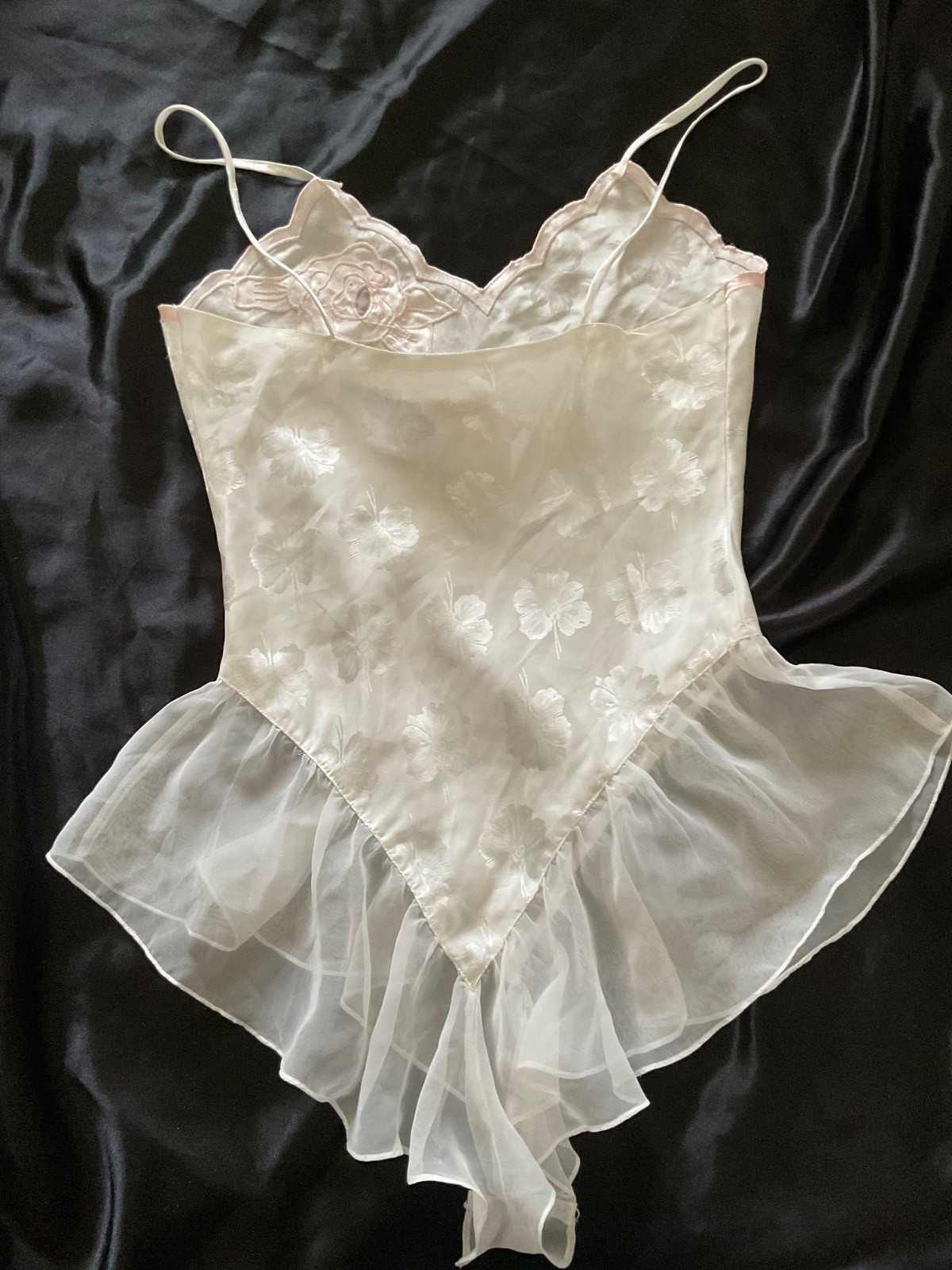 Vtg. Victoria’s Secret White Satin Bodysuit Teddy Chiffon Bridal Nightie Teddie