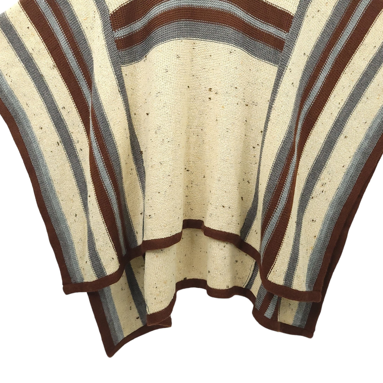 Beldoch Popper Wool Blend Poncho S Shawl Cape Striped Beige Blue Gray Vintage