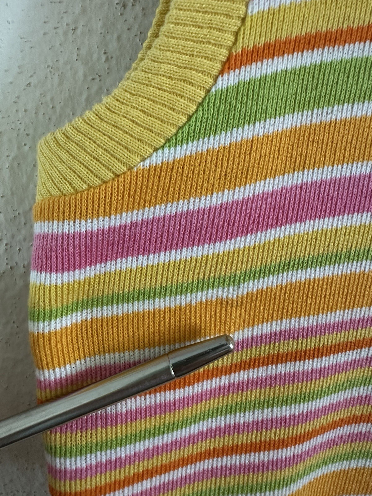 1960s 70s Stripe Knit Crop Tank Top Mod Resort Sportswear Surf Pink XS S VTG