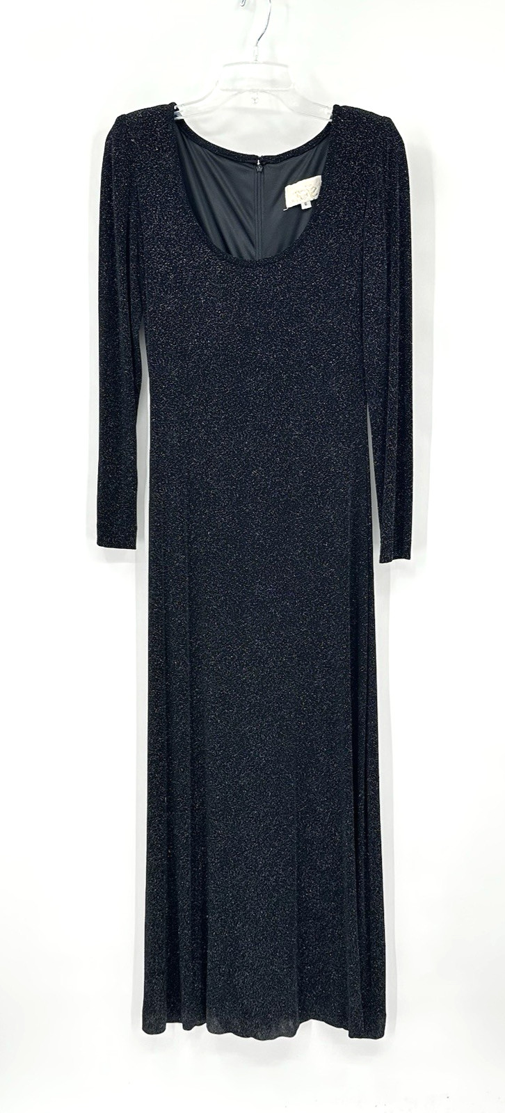 CACHE maxi dress black metallic sparkle S M party cocktail retro vintage 90s