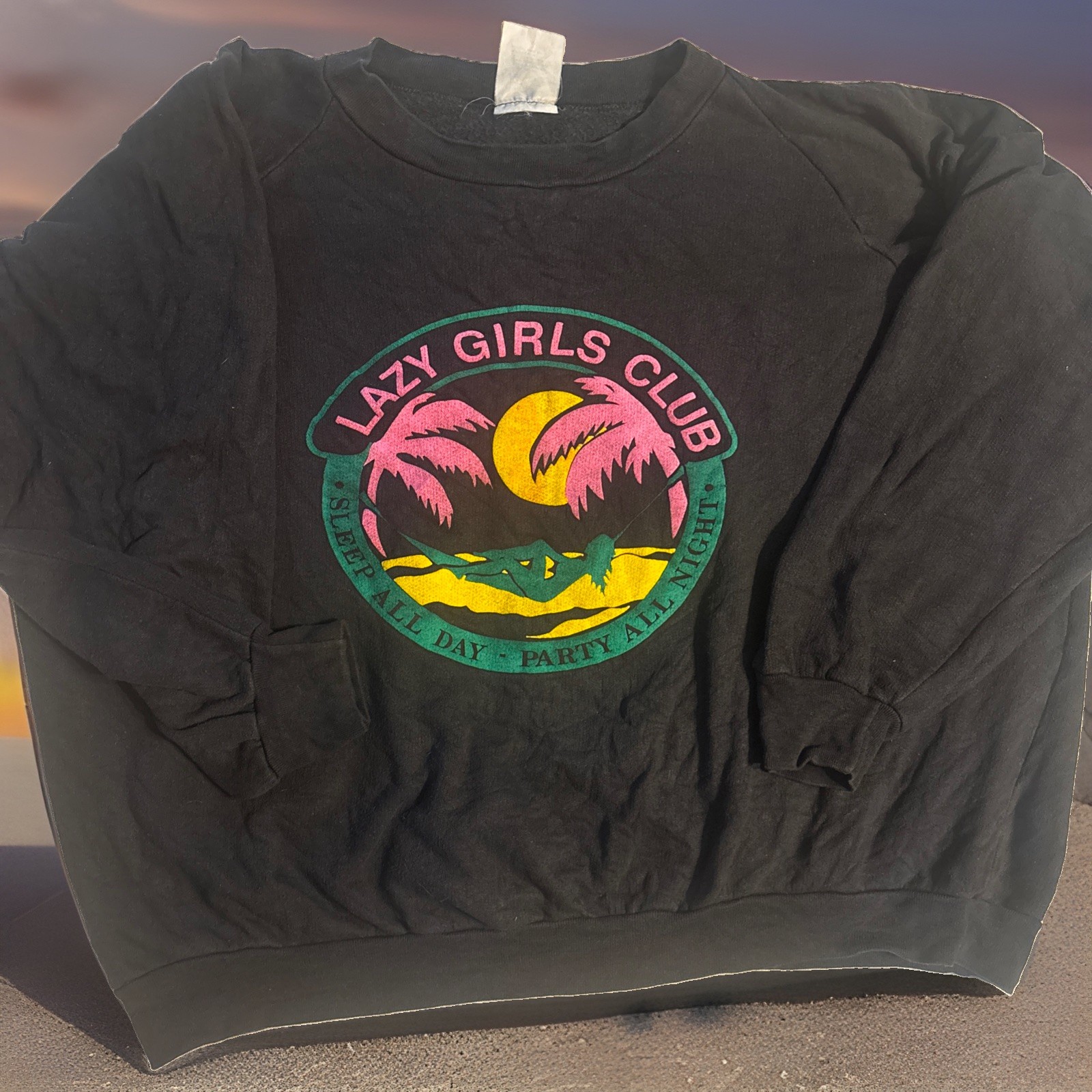 Vtg Lazy Girls Club Sweatshirt 80s Party Beach Sleep All Day Party All Night M/L