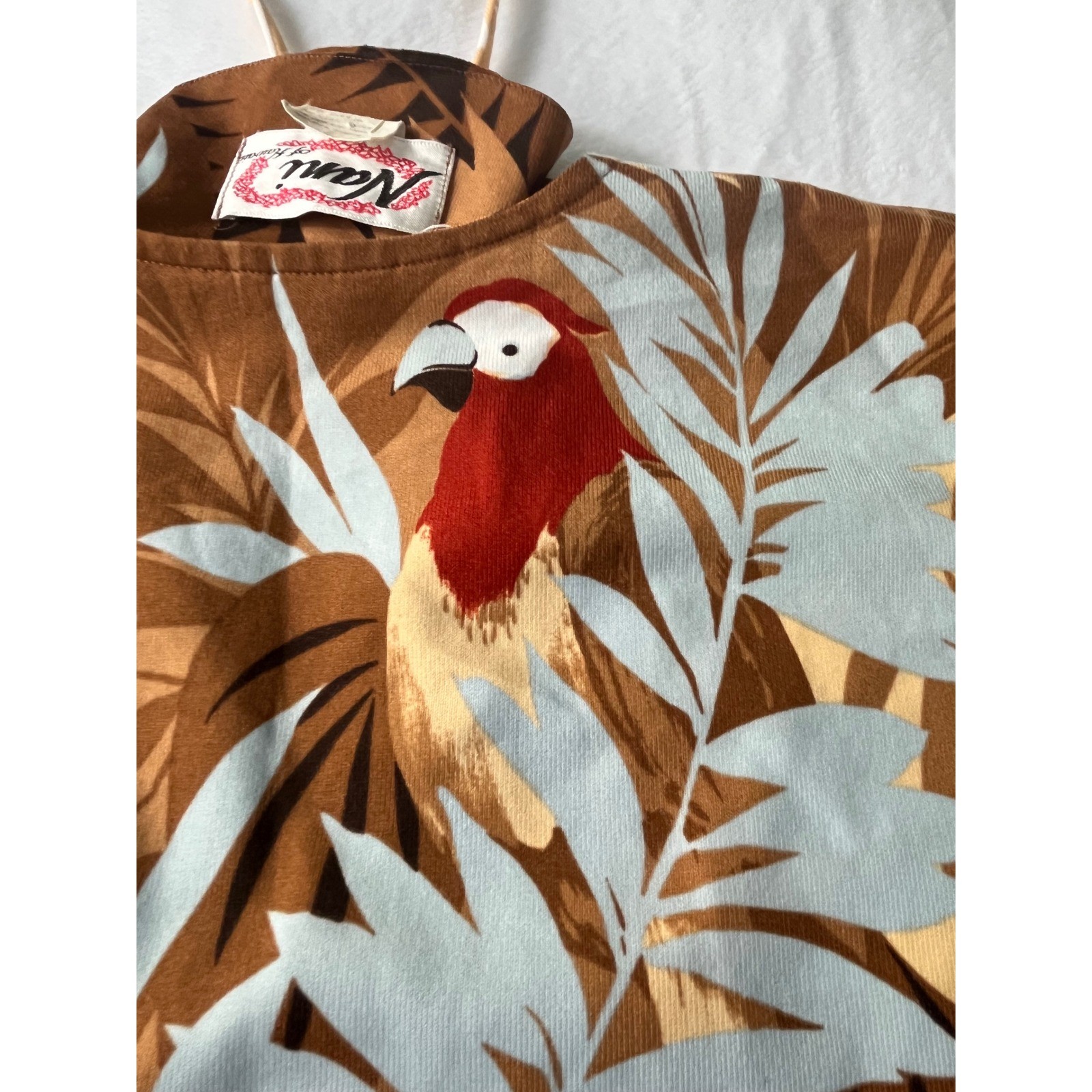 Vintage 1960s Nani of Hawaii Tea Timer Top, Mid-Century Tiki Macaw Parrot Tunic