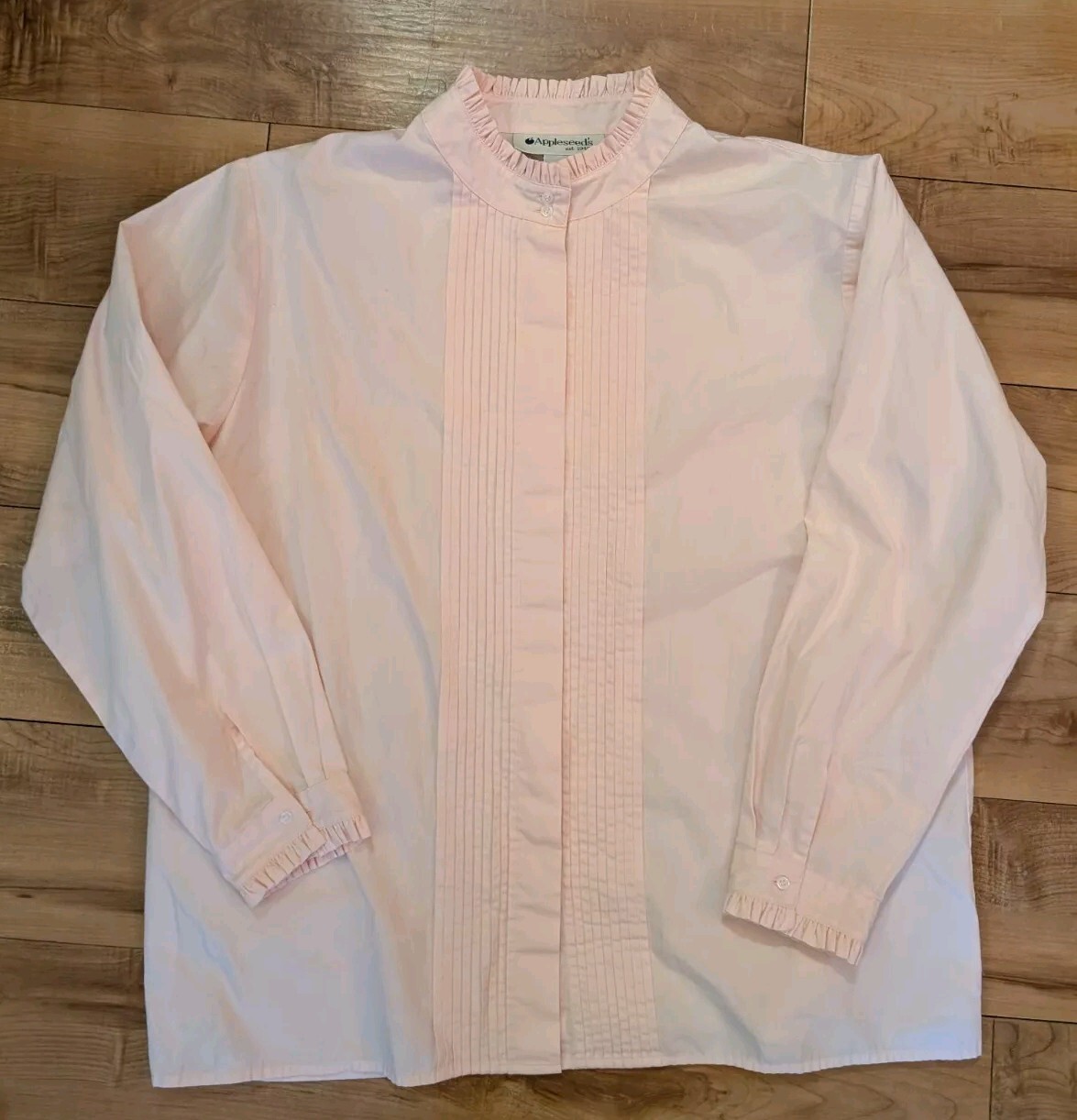 Vintage Appleseed&rsquo;s Pink Tuxedo Secretary Blouse Romantic & Classic Preppy Sz 18