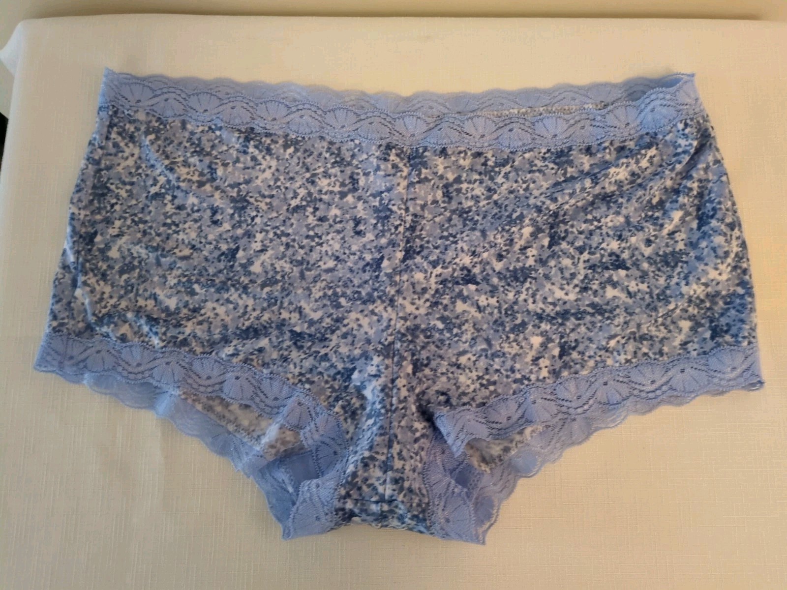 Blue Floral Patteren Lace Trim Cheeky Maidenform Poly Blend Panties Size 8 XL