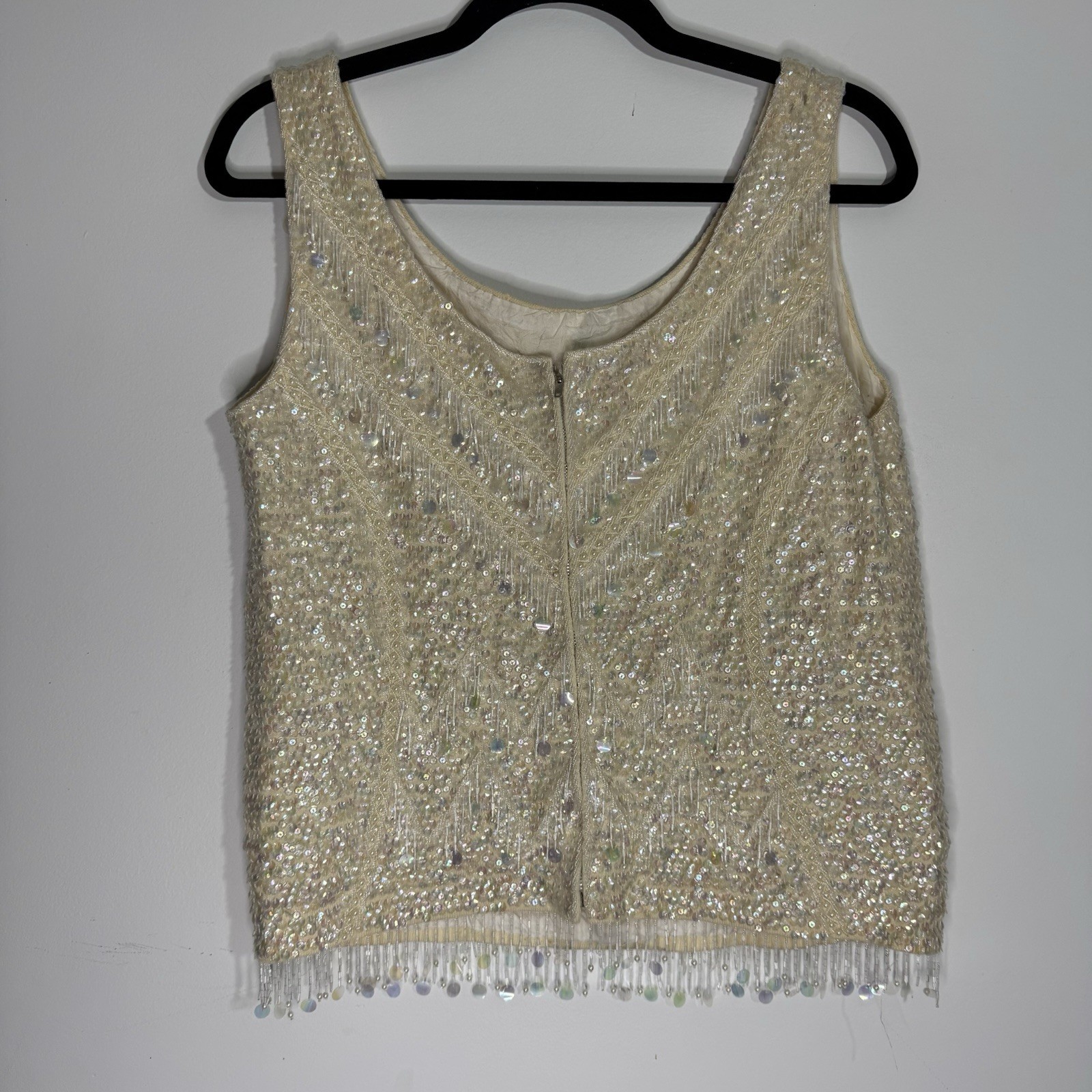 Vintage Alexander’s Beaded Sequin Top Wool Shell Made in Hong Kong Sz L
