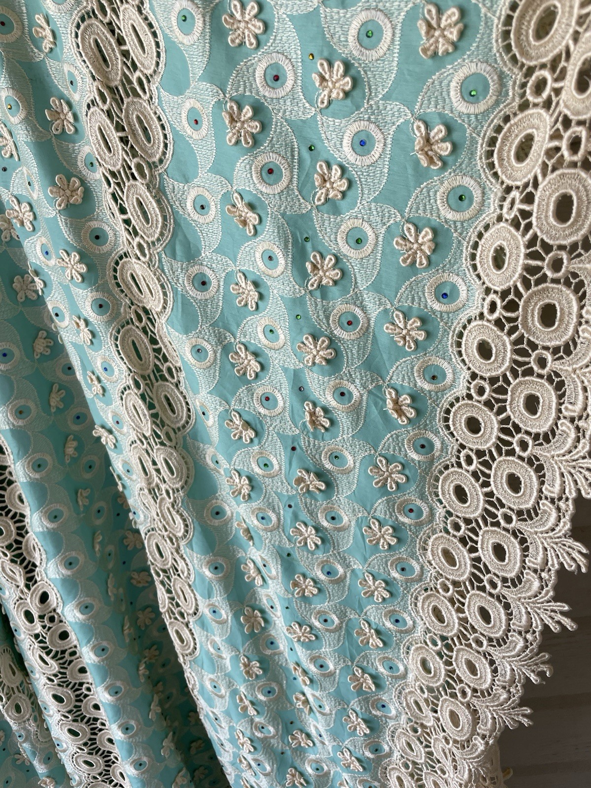 Vintage 1970s Teal Woman’s Floral Embroidery Bedazzled Caftan Dress – Unbranded