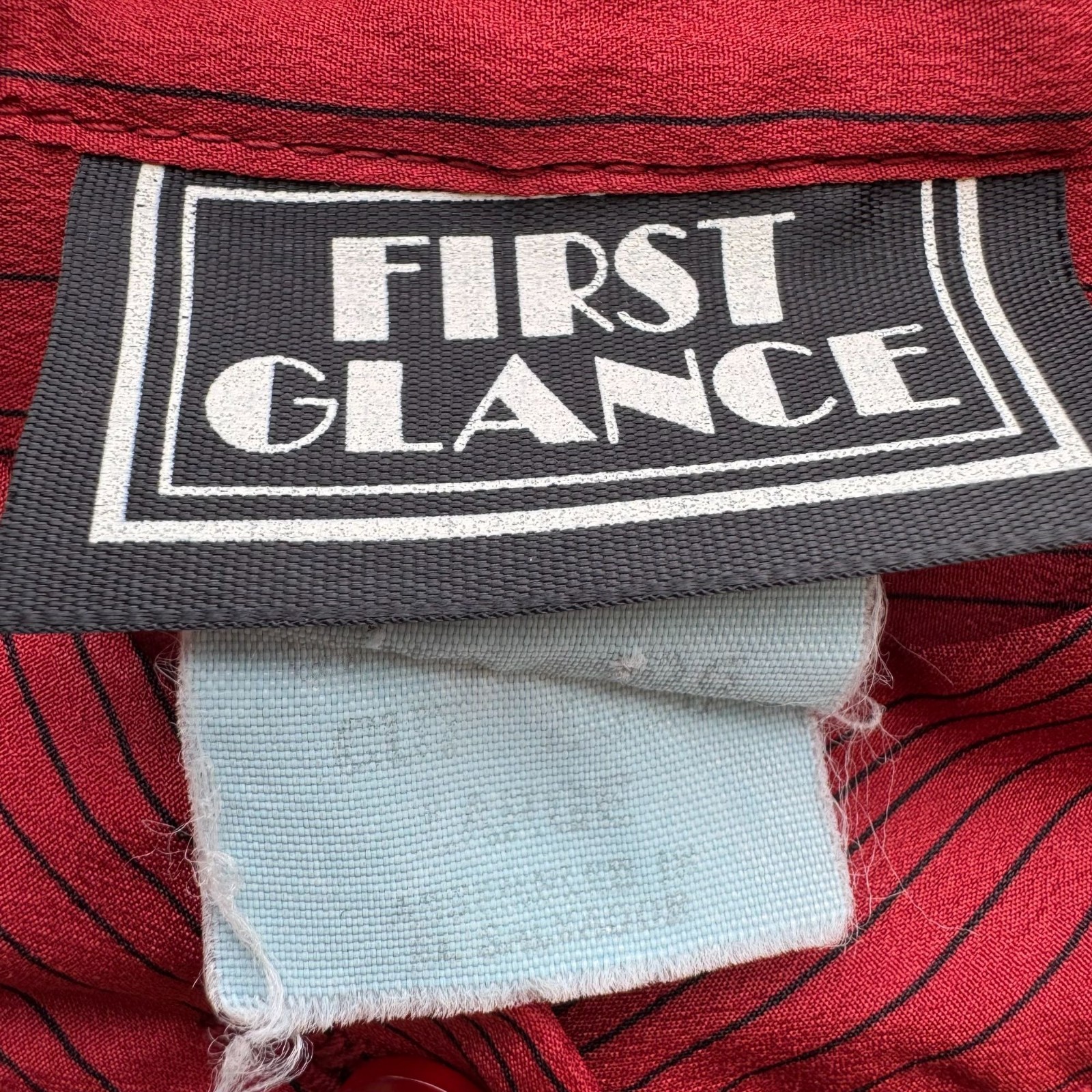 First Glance Vintage 80s Secretary Core Pinstripe Smocked Pinstripe Blouse L
