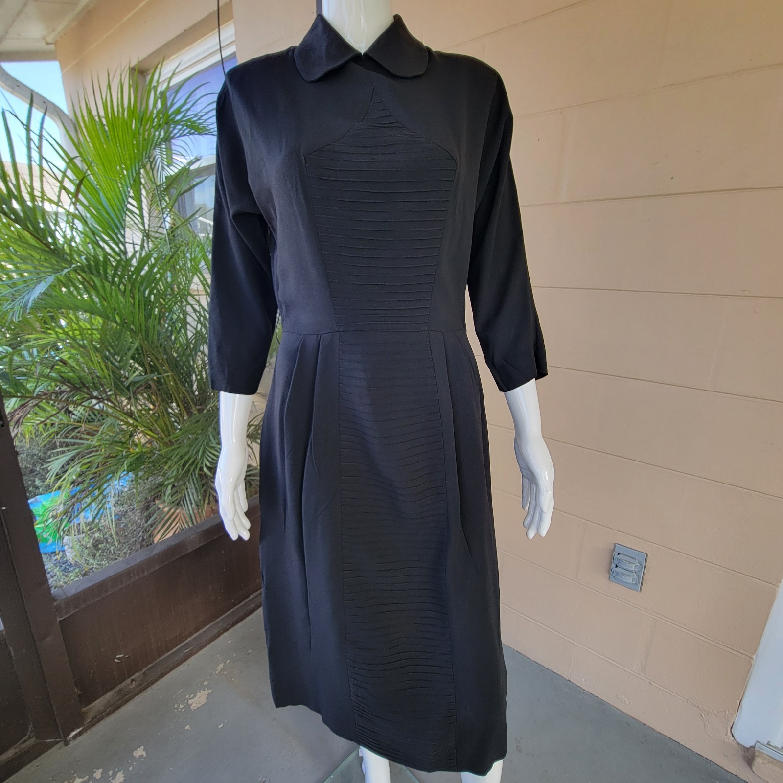 Vintage 50s Well-Made Cocktail Dress Black Women&rsquo;s 8 Mid-Century Pintuck Pleated