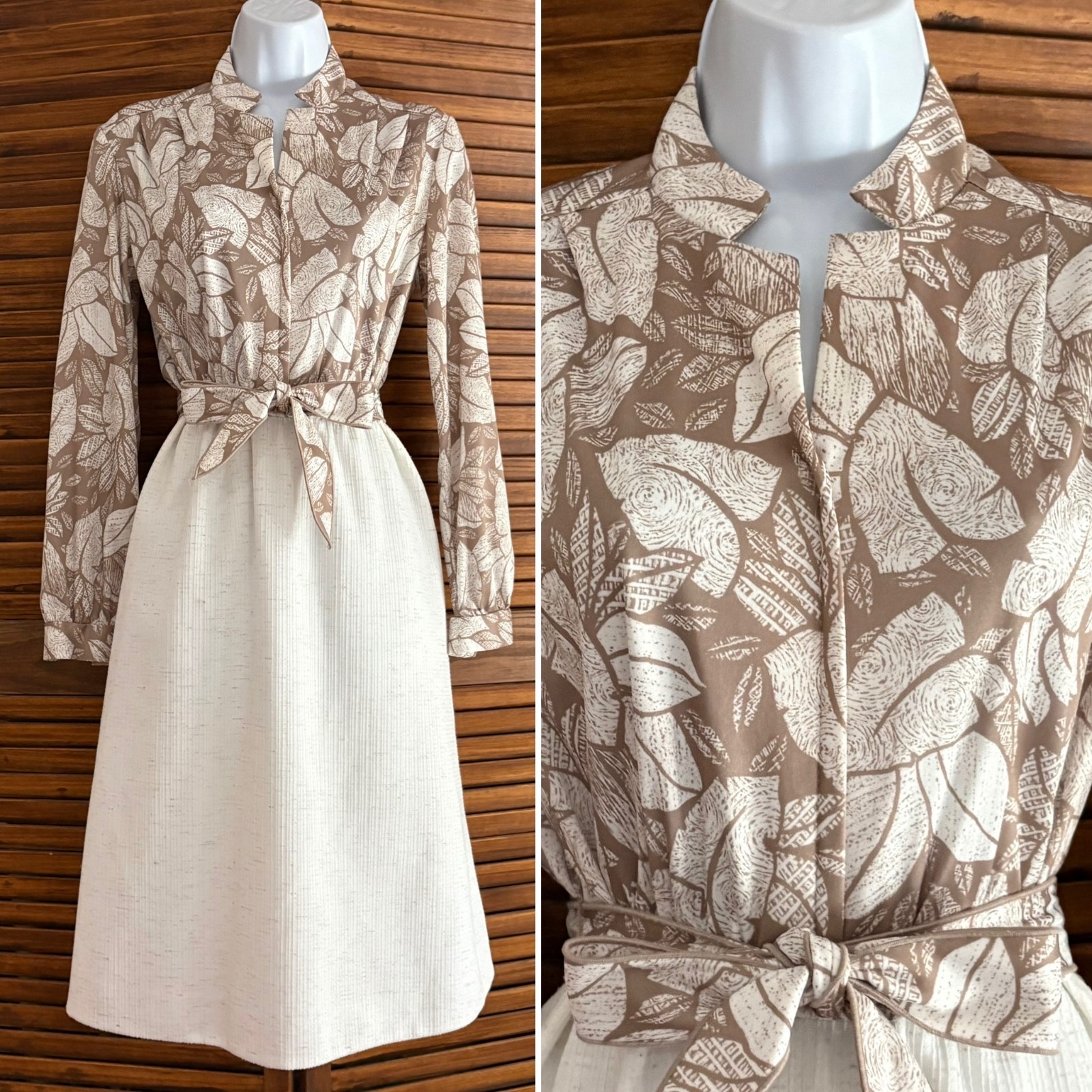 Vintage 1970s Botanical Print Shirt Dress by Carriage Court, Secretary Dress M