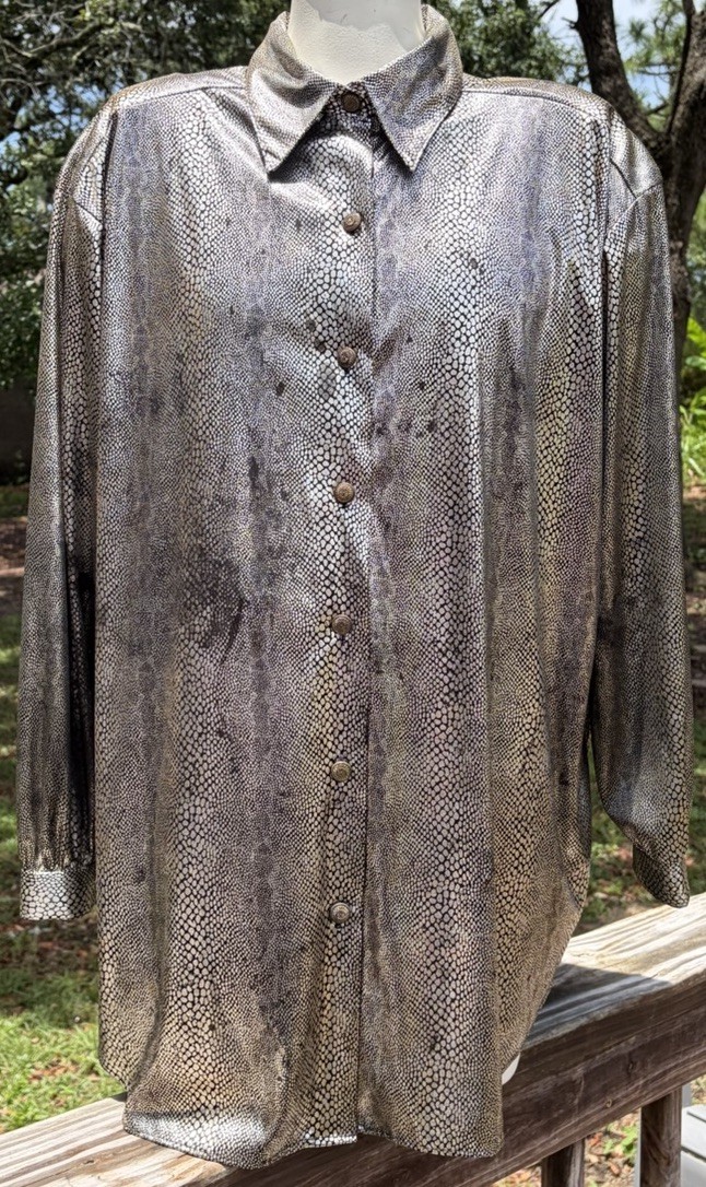 Vintage LAUREN LEE WOMAN 24W/44 Metallic Tunic Blouse Shoulder Pads USA Read