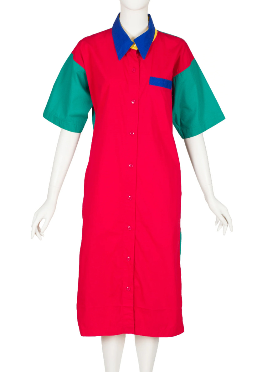 Jean-Charles de Castelbajac 1988 S/S Vintage Color Block Cotton Shirt Dress M L
