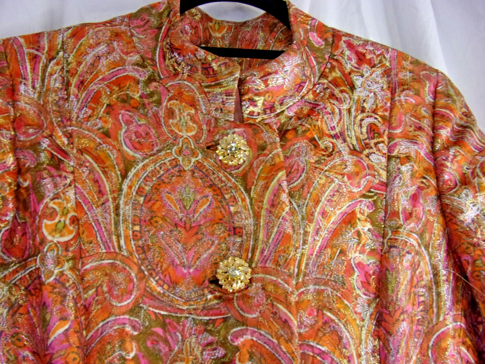Vintage Ladies Pink & Gold Metallic Brocade Evening Coat 1960s 10 FABULOUS