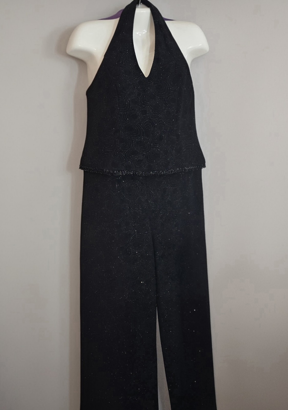 Vtg Bari Jay Women’s S 14 Black Glitter Set Halter & Pants & Purse Evening Ware