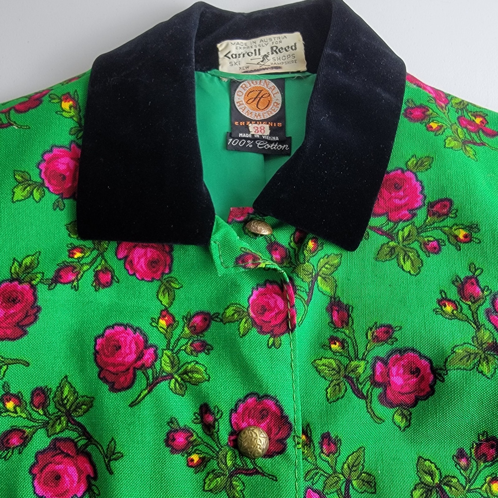Vtg. Short Hammerer Erzeugnis Jacket Austria 38 (Fits Sz.4 or S) Green Floral