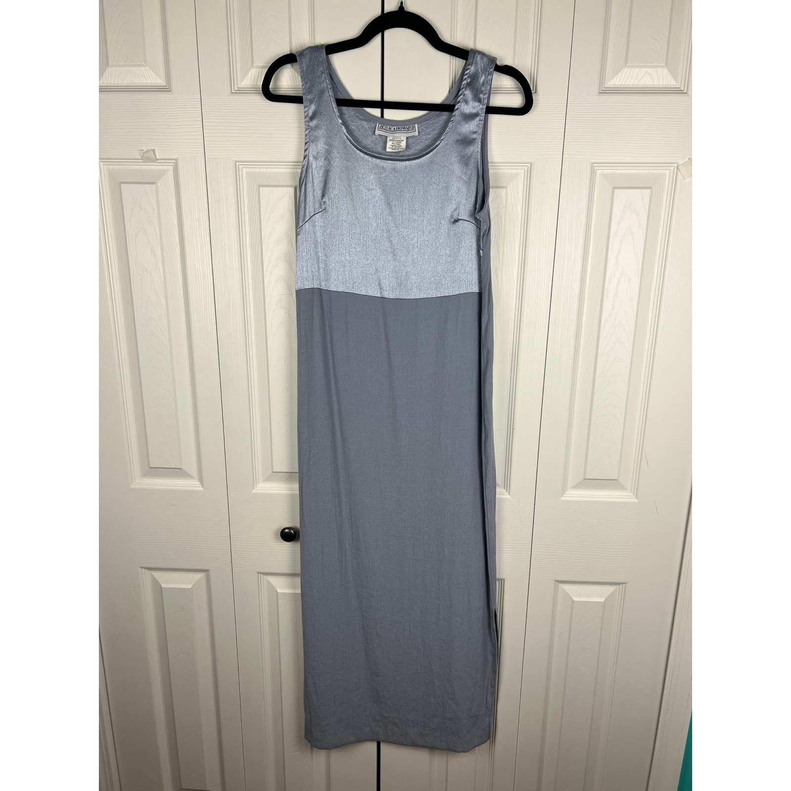 Jessica Howard Vintage Maxi Dress Gown 90s Minimalist Metallic Silver Gray XS/S