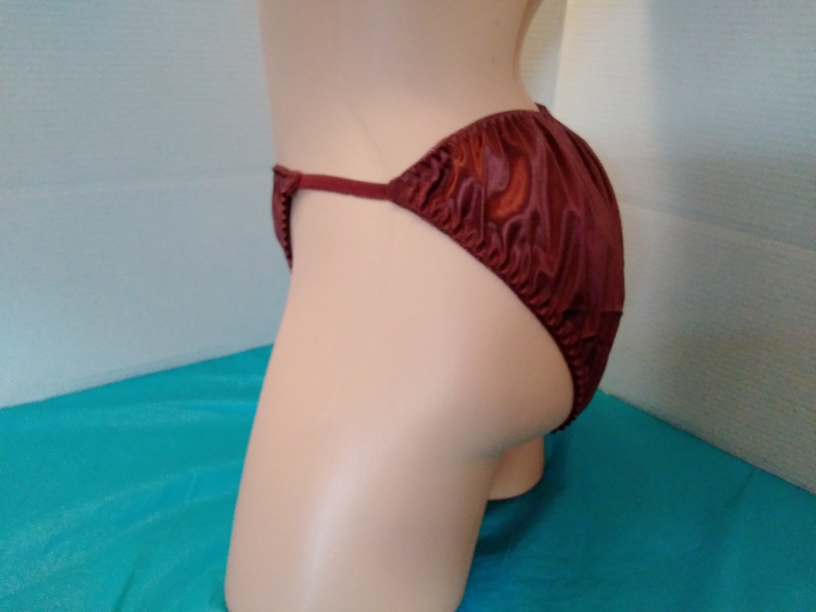 Panties String Bikini Lingerie Glossy Satin Second Skin L Copper Stretchy