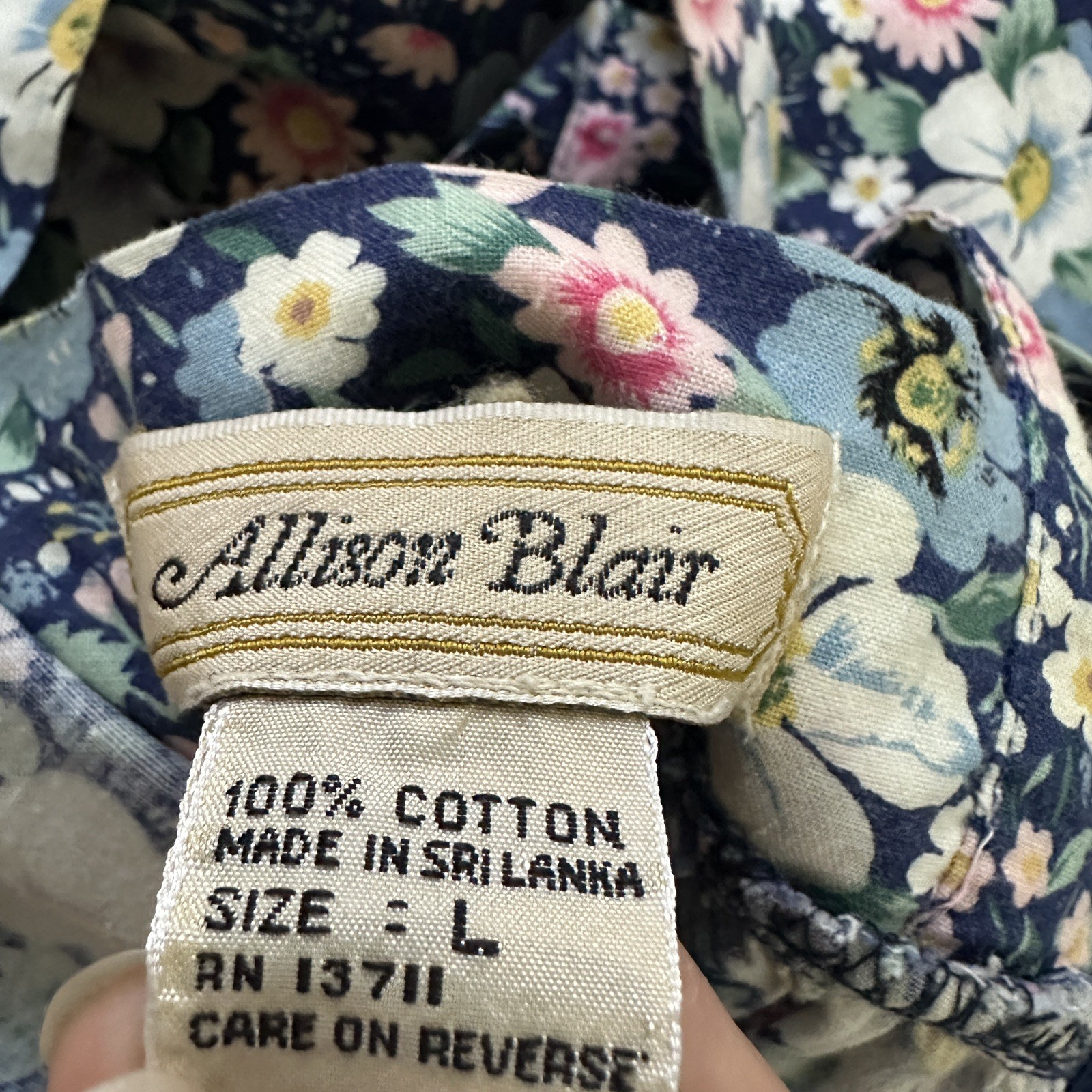 Vintage 80s Dress Large Sundress Floral Print Cotton Fit Flare Cottagecore