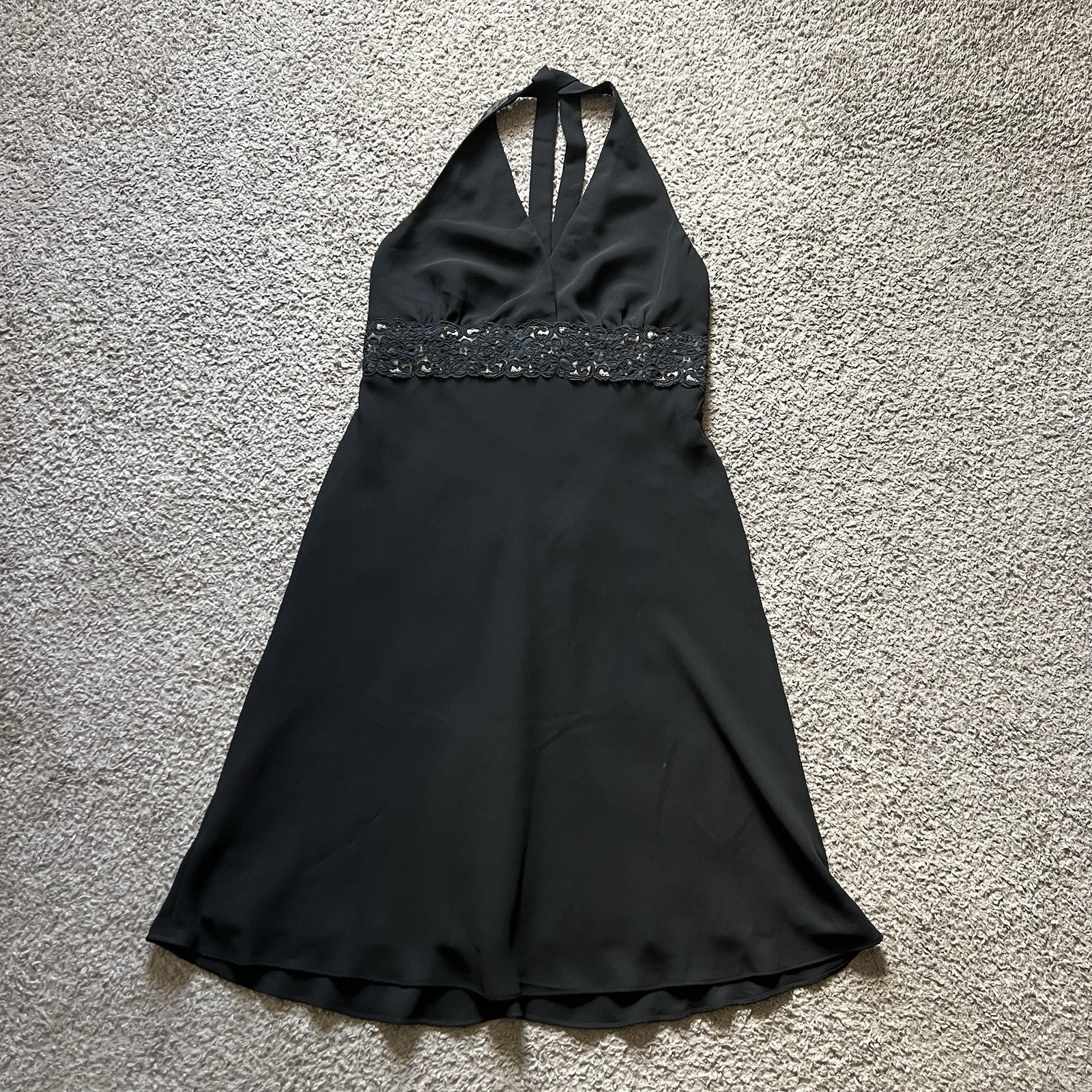 Vintage Y2K 90s Jones Wear Dress Sz 14 Black Lace Halter Evening Cocktail Goth